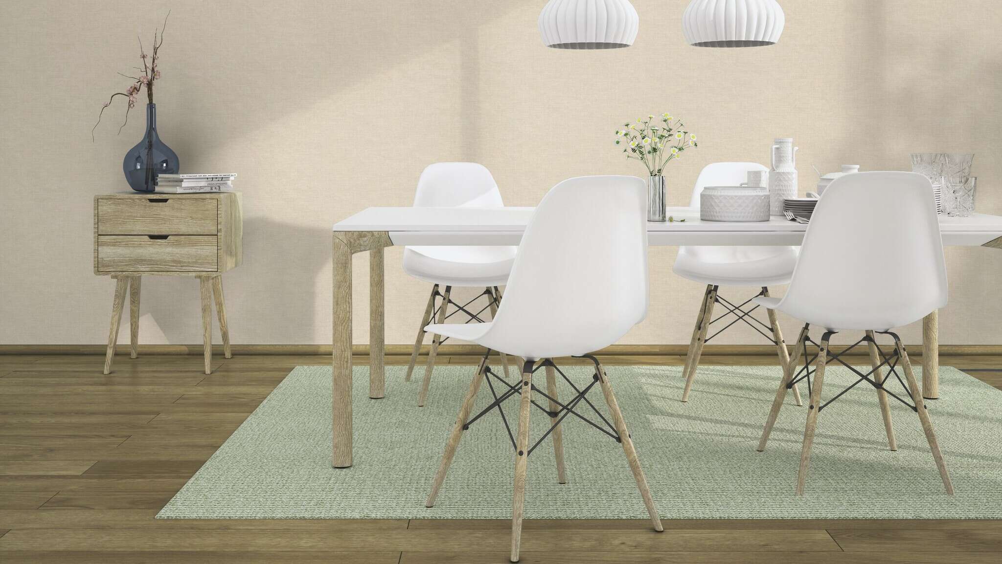 10-464016 Raumsituationen 3 Room with Simple wallpaper with a finely woven texture in a sandy beige tone
