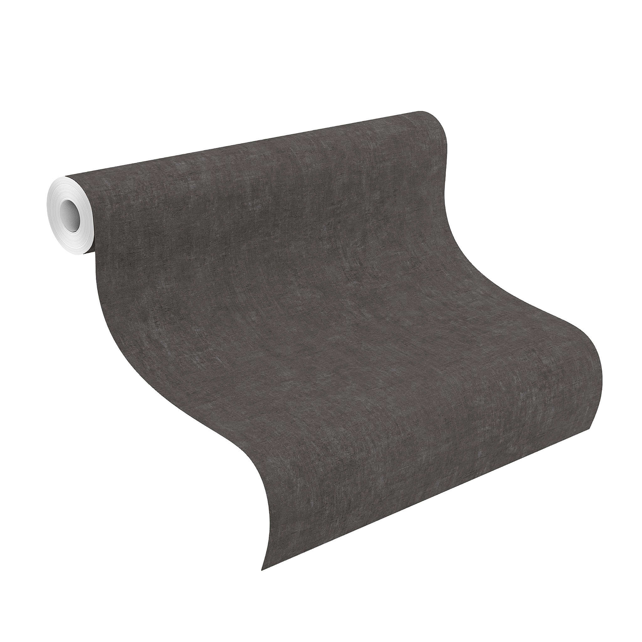 10-429268 Rolle abgerollt 1 Unrolled wallpaper roll with Dark non-woven wallpaper with a matt surface and textured texture in anthracite.