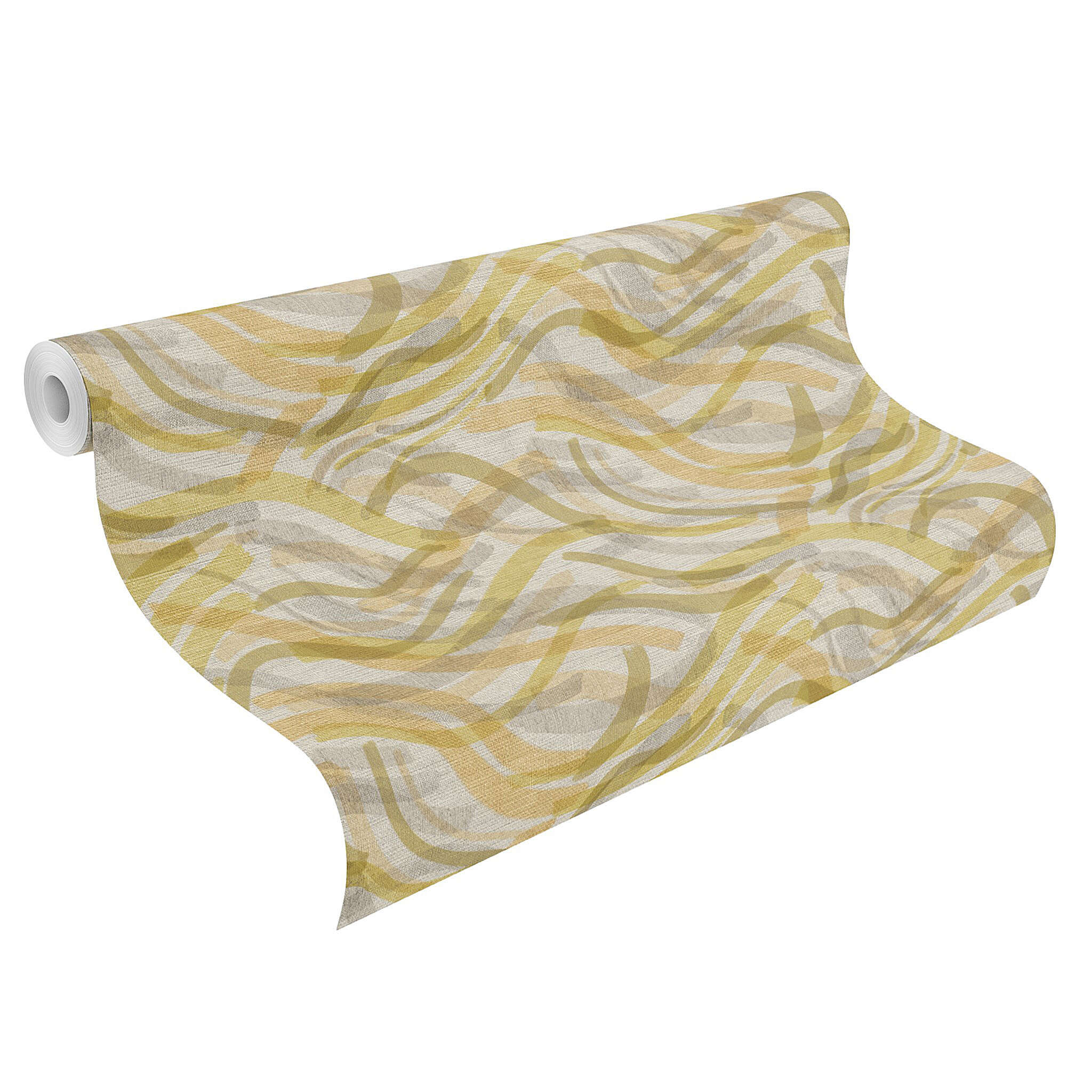 10-970210 Rolle abgerollt 1 Brushstroke non-woven wallpaper in yellow ochre Selection double-width 970210