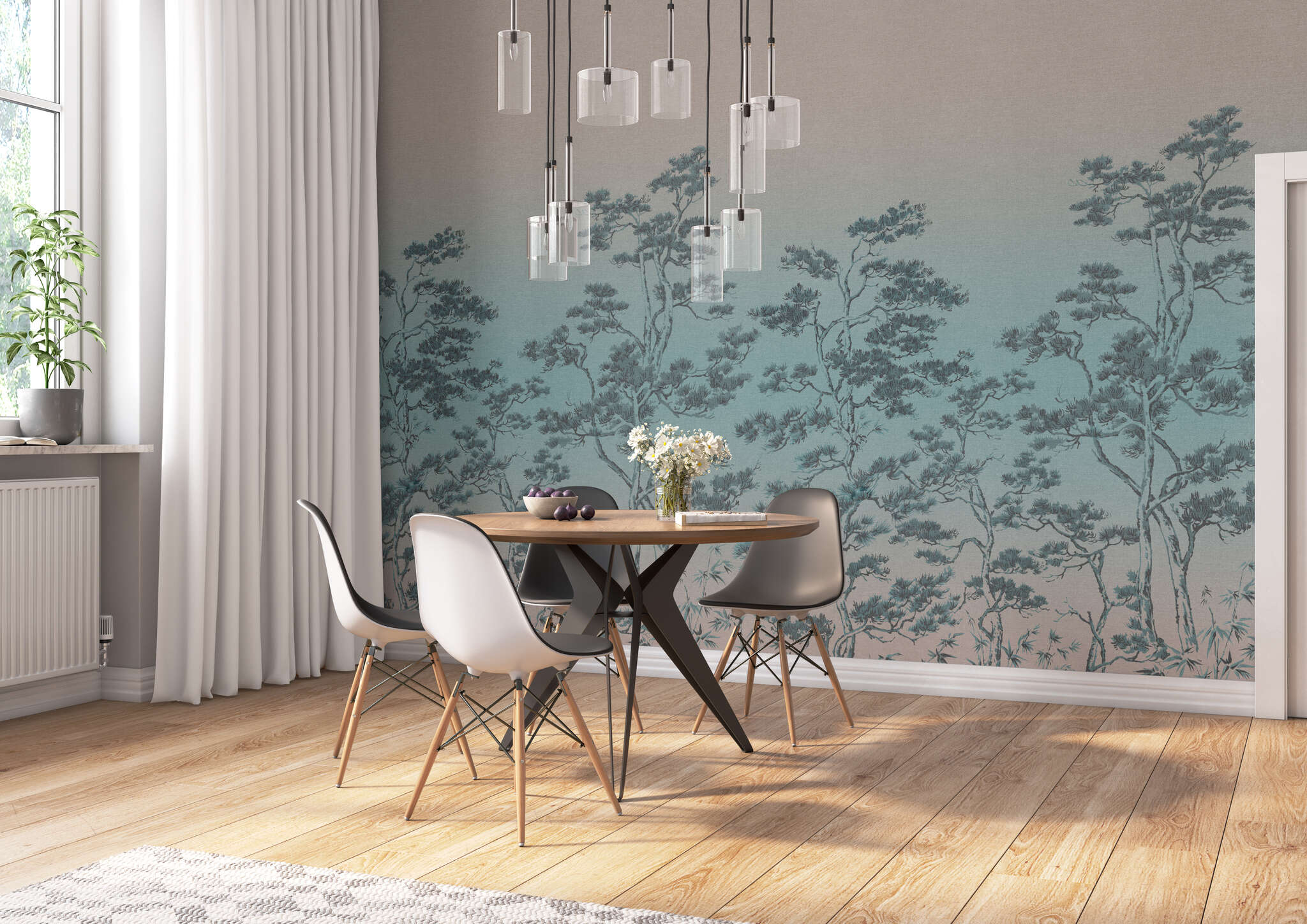 Esszimmer mit 360714 - Wandbild - Feingezeichnete Baumkronein in Grün-braun magicwalls Papier peint 360714