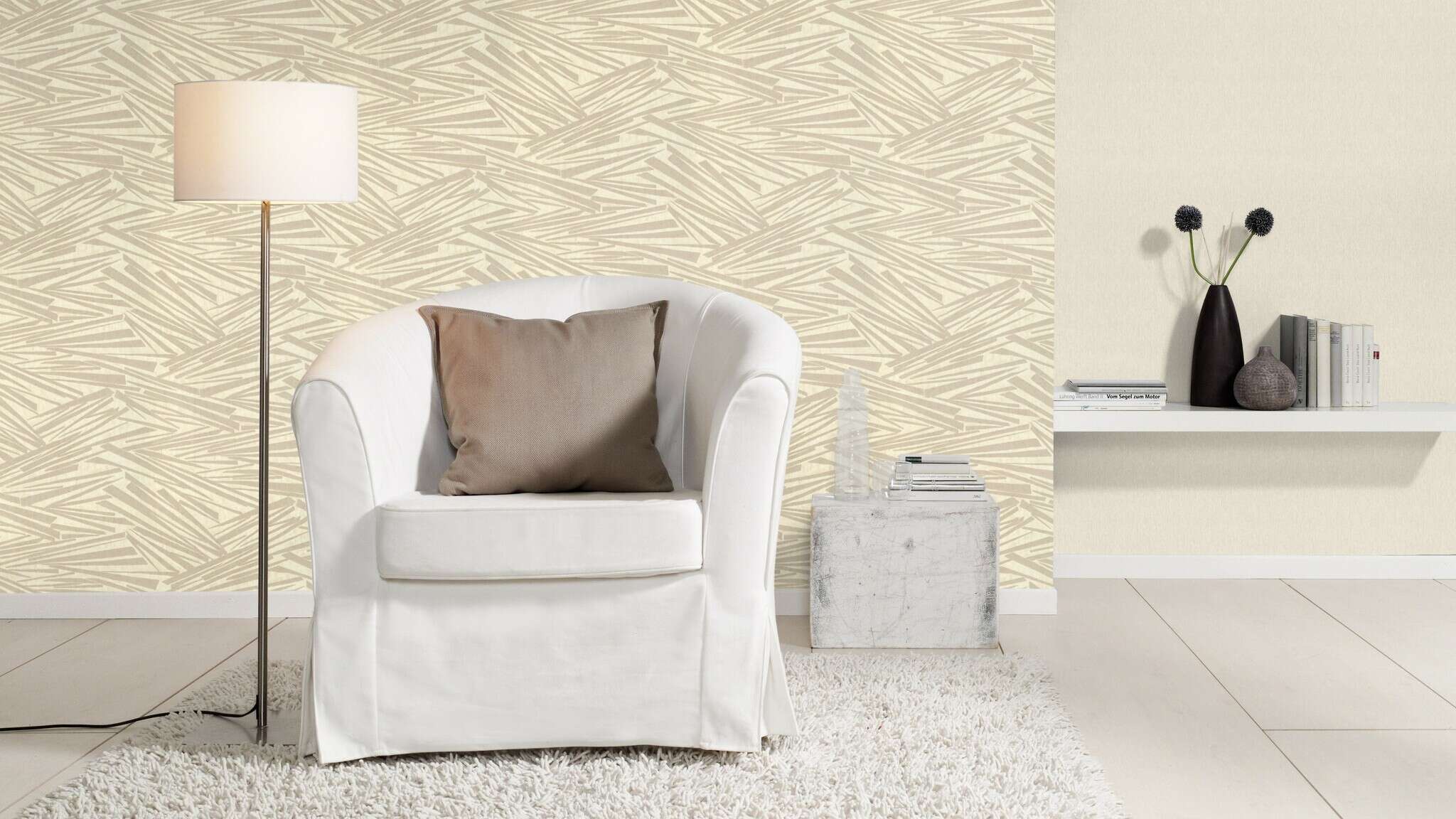 10-608335 Raumsituationen 1 Room with Graphic wallpaper with three-dimensional rods