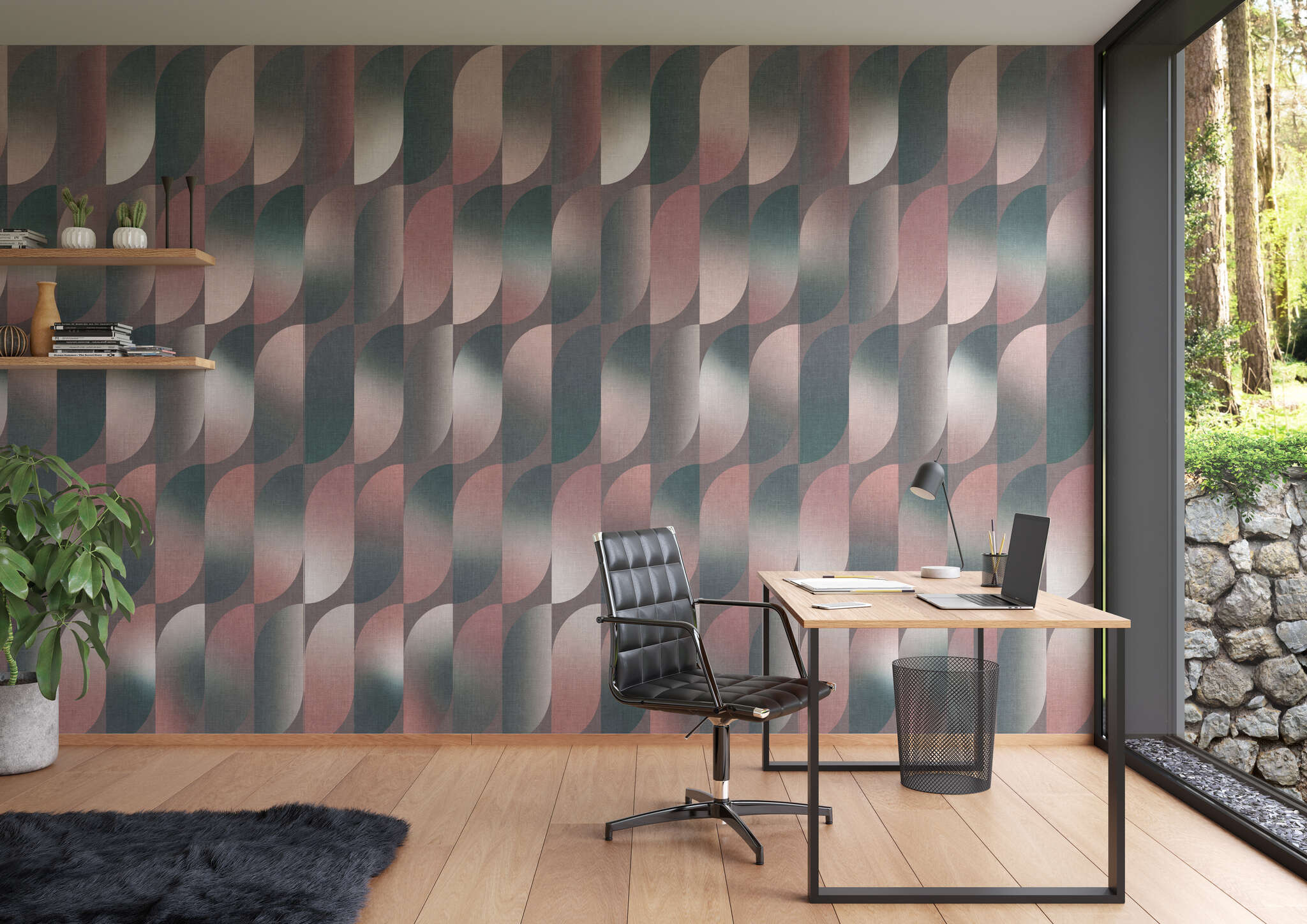 Arbeitszimmer mit 364095 - Wandbild - Dieses grafische Muster weckt Erinnerungen an Schlaghosen magicwalls photo wallpaper 364095