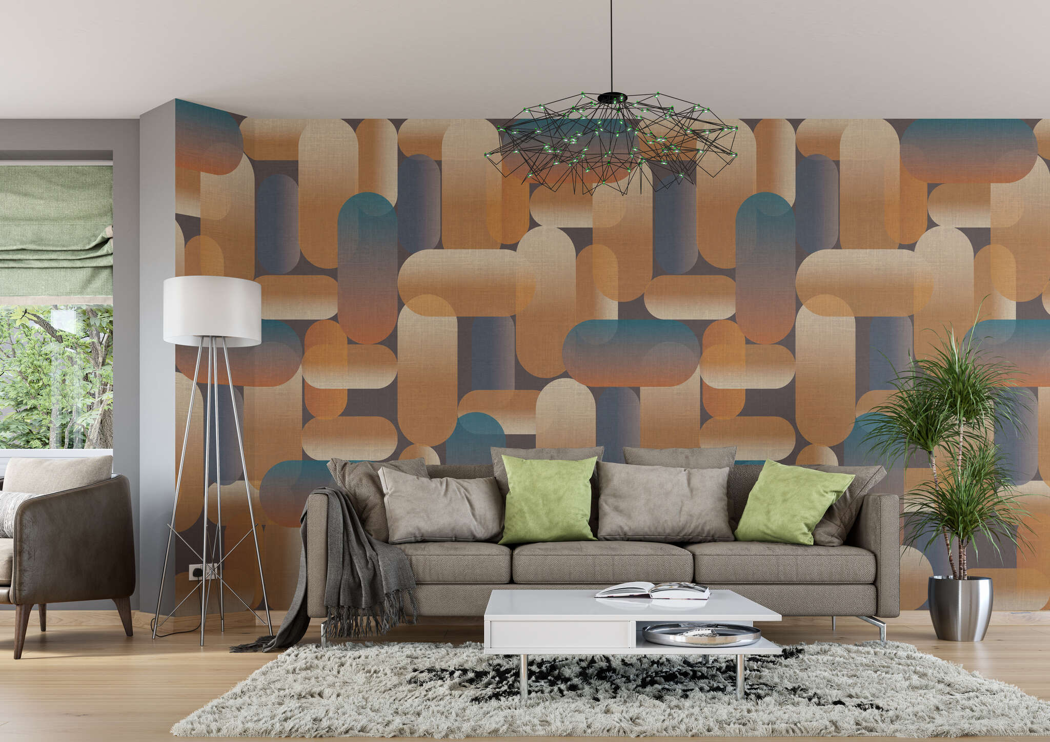 Wohnzimmer mit 364040 - Wandbild - Anleihen aus den 70ern prägen dieses Oval-Muster magicwalls photo wallpaper 364040