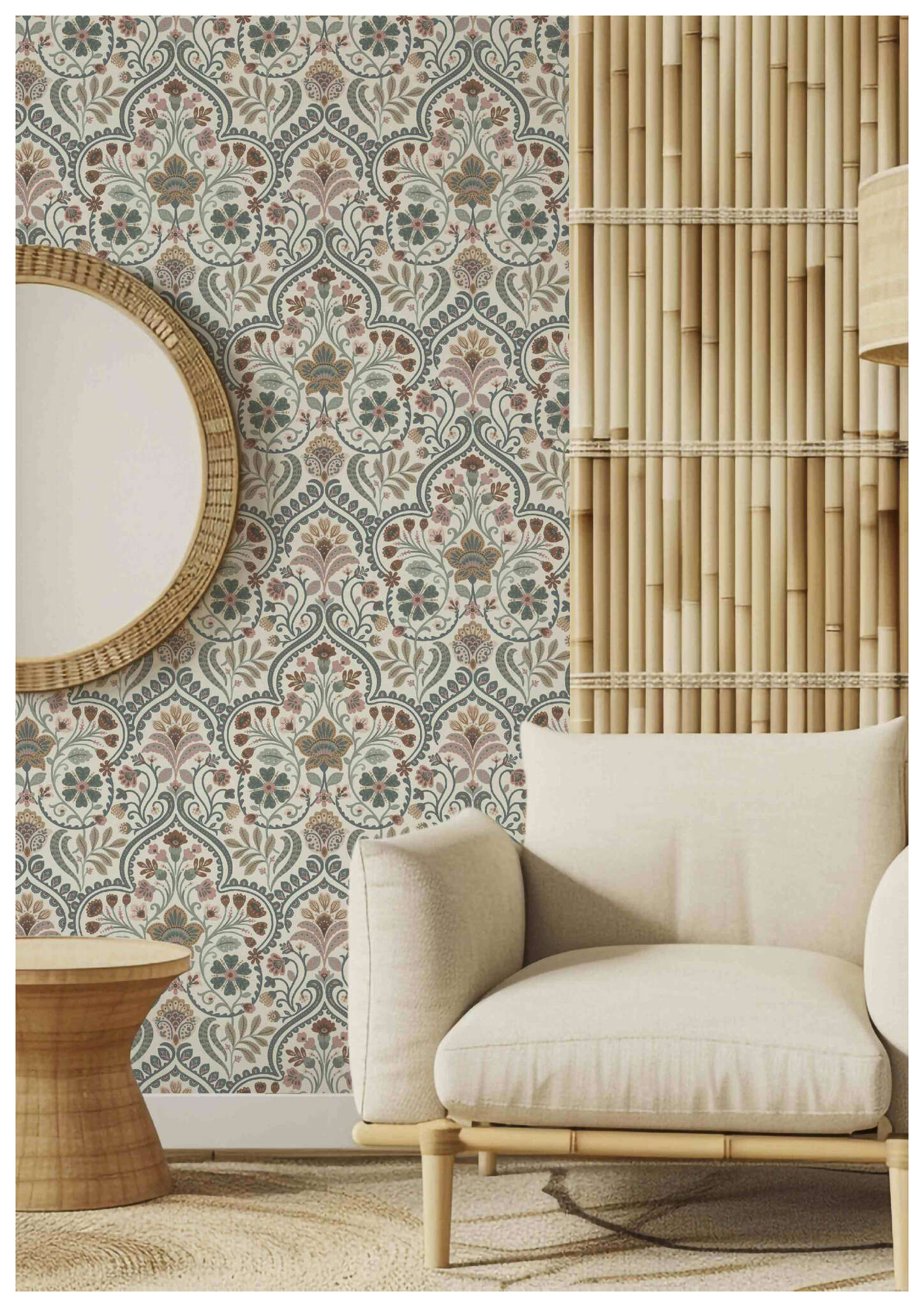 10-693102 Raumsituationen 4 Room with Floral wallpaper with flower tendrils