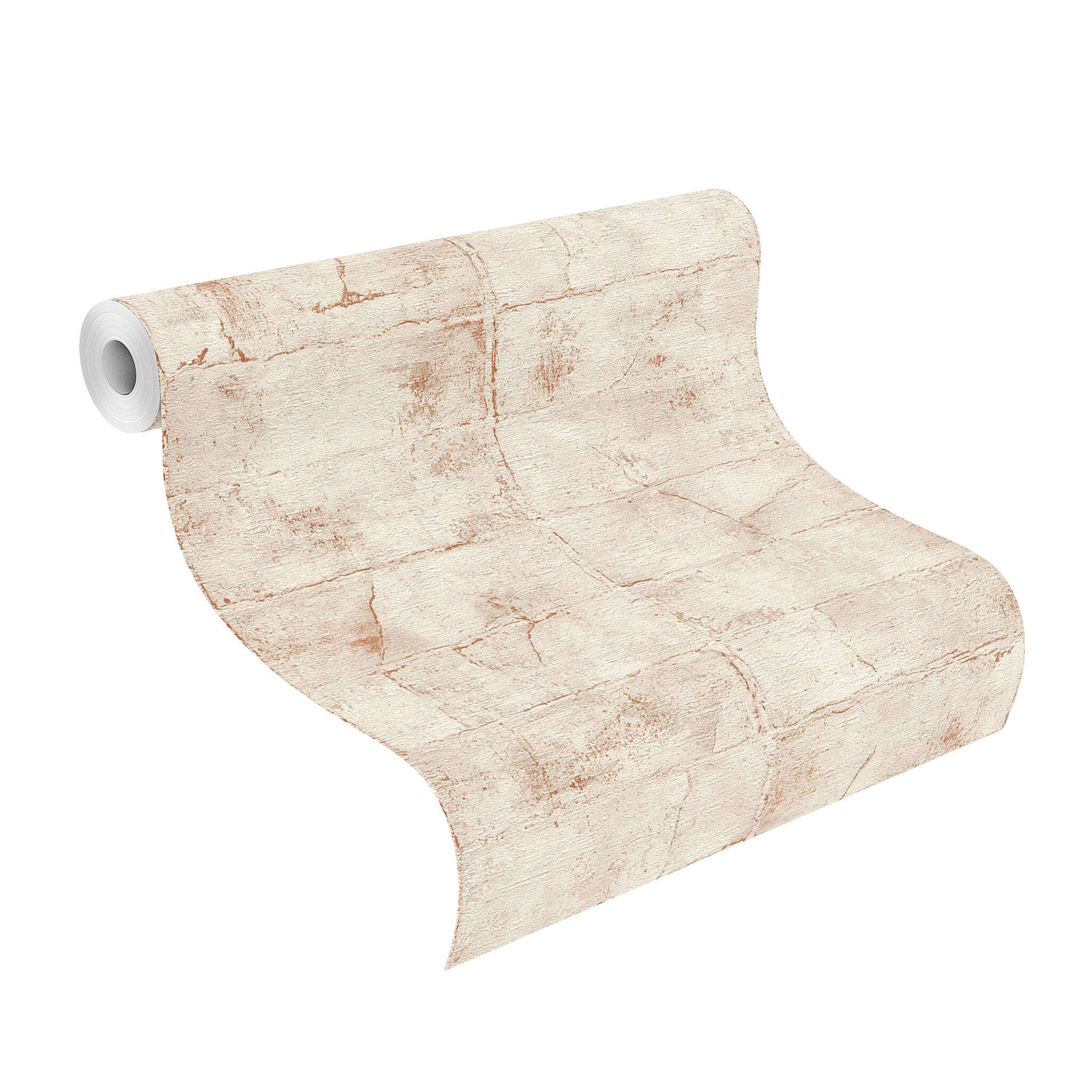 10-520149 Rolle abgerollt 1 Unrolled wallpaper roll with Wallpaper with stone wall