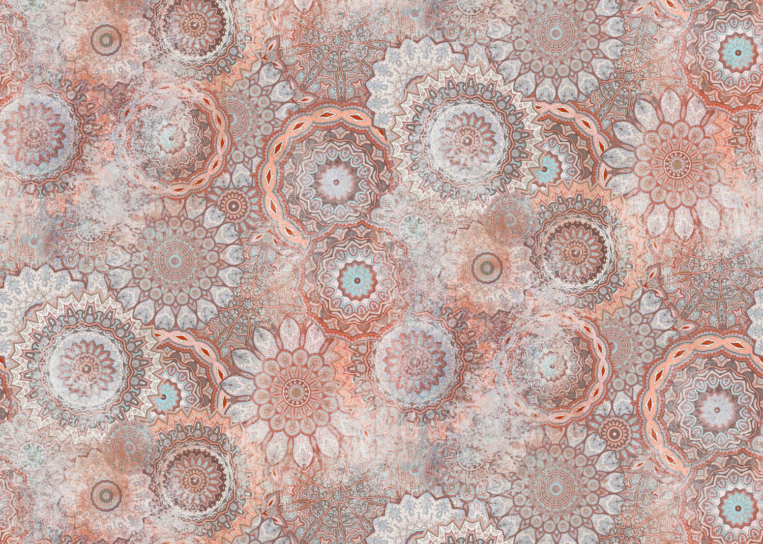 363043 - Wandbild - Prallvolle Mandala-Sammlung in Pastellrot, Hellblau und Weiß magicwalls photo wallpaper 363043