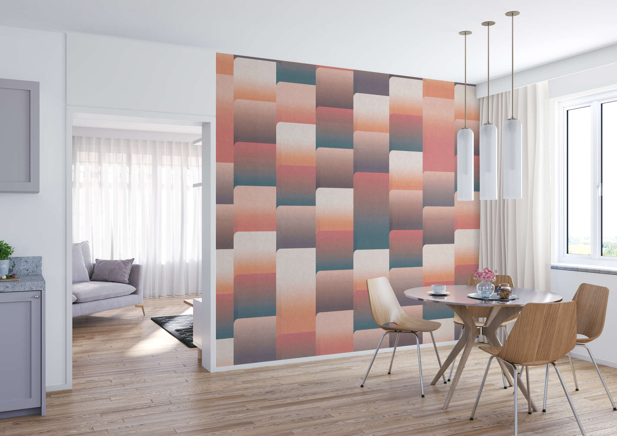 Esszimmer mit 363913 - Wandbild - Elegante Formsprache in zurückhaltenden Tönen von Rot magicwalls Papier peint 363913