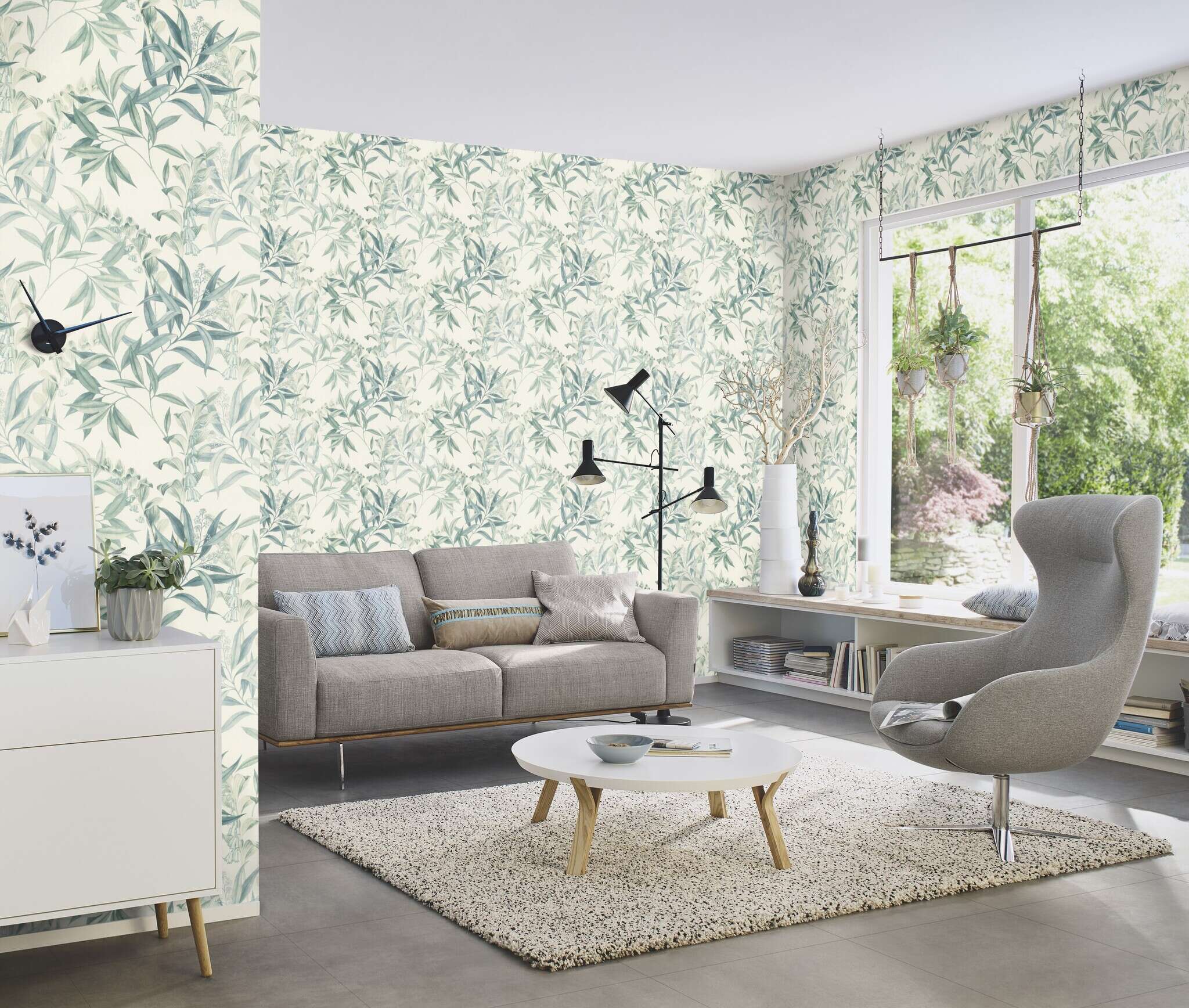 10-417340 Raumsituationen 3 Non-woven wallpaper in green-taupe Liverna 417340