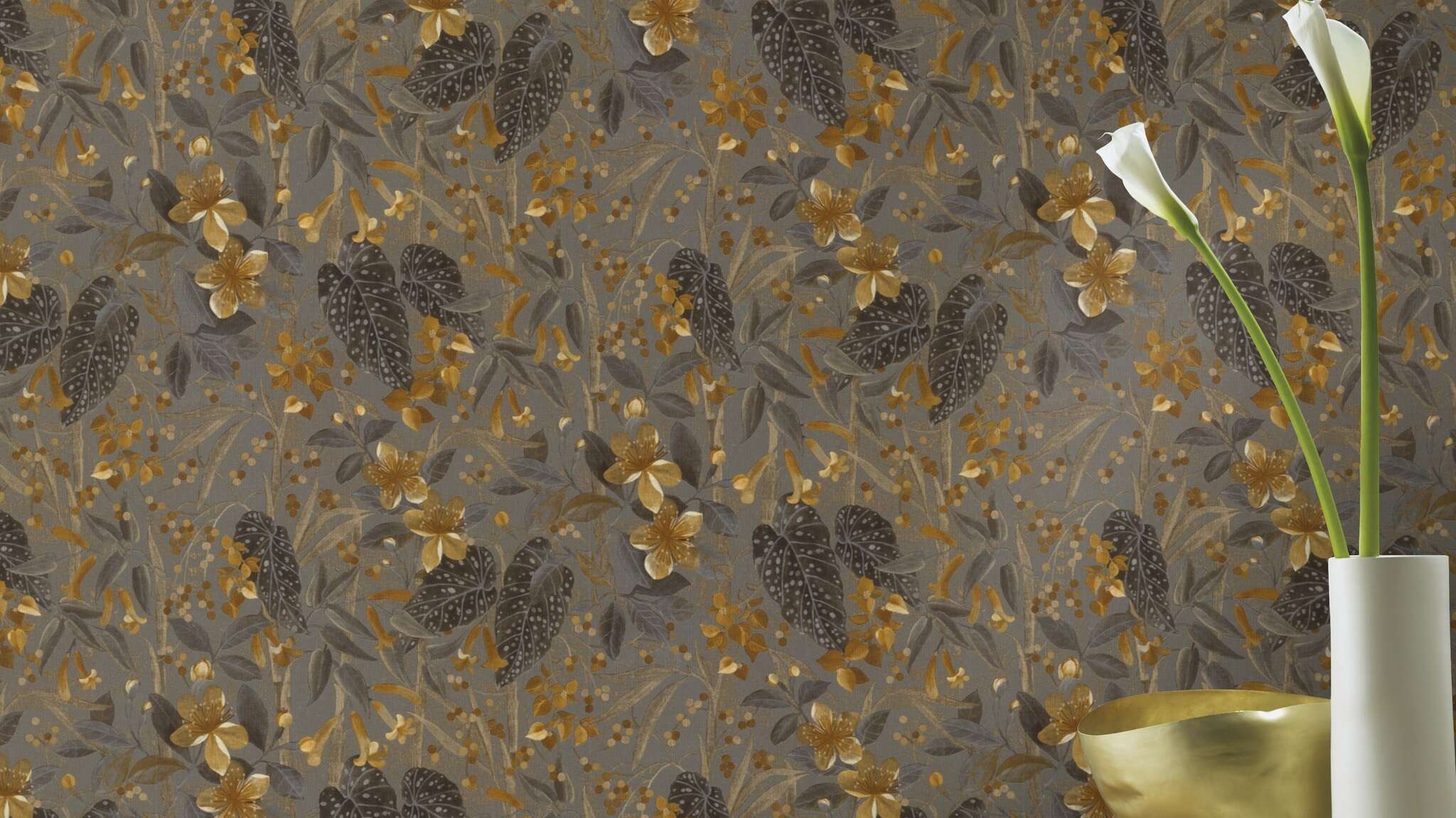 10-538229 Raumsituationen 3 Une chambre avec Papier peint à feuilles avec fleurs et plantes