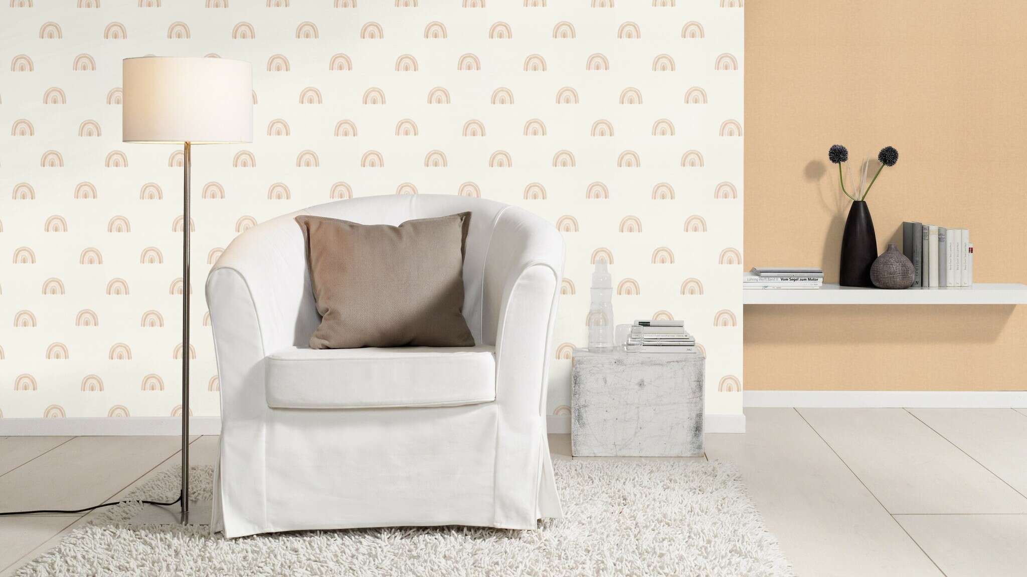 10-252866 Raumsituationen 3 Room with Beige wallpaper with a fabric-like surface, ideal for cosy walls
