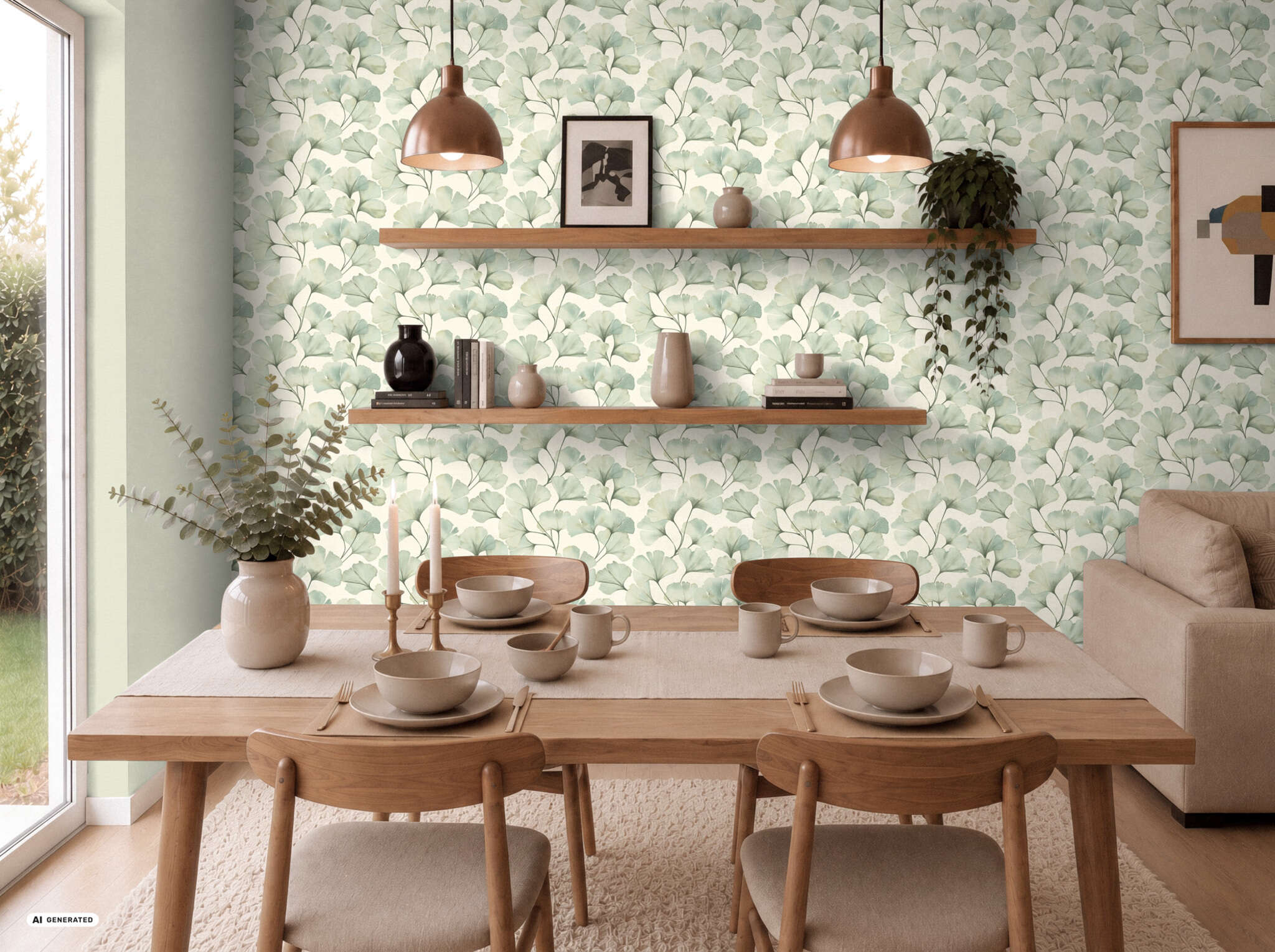 10-709759 Raumbilder 1 Non-woven wallpaper in green-light cream Farmhouse 709759