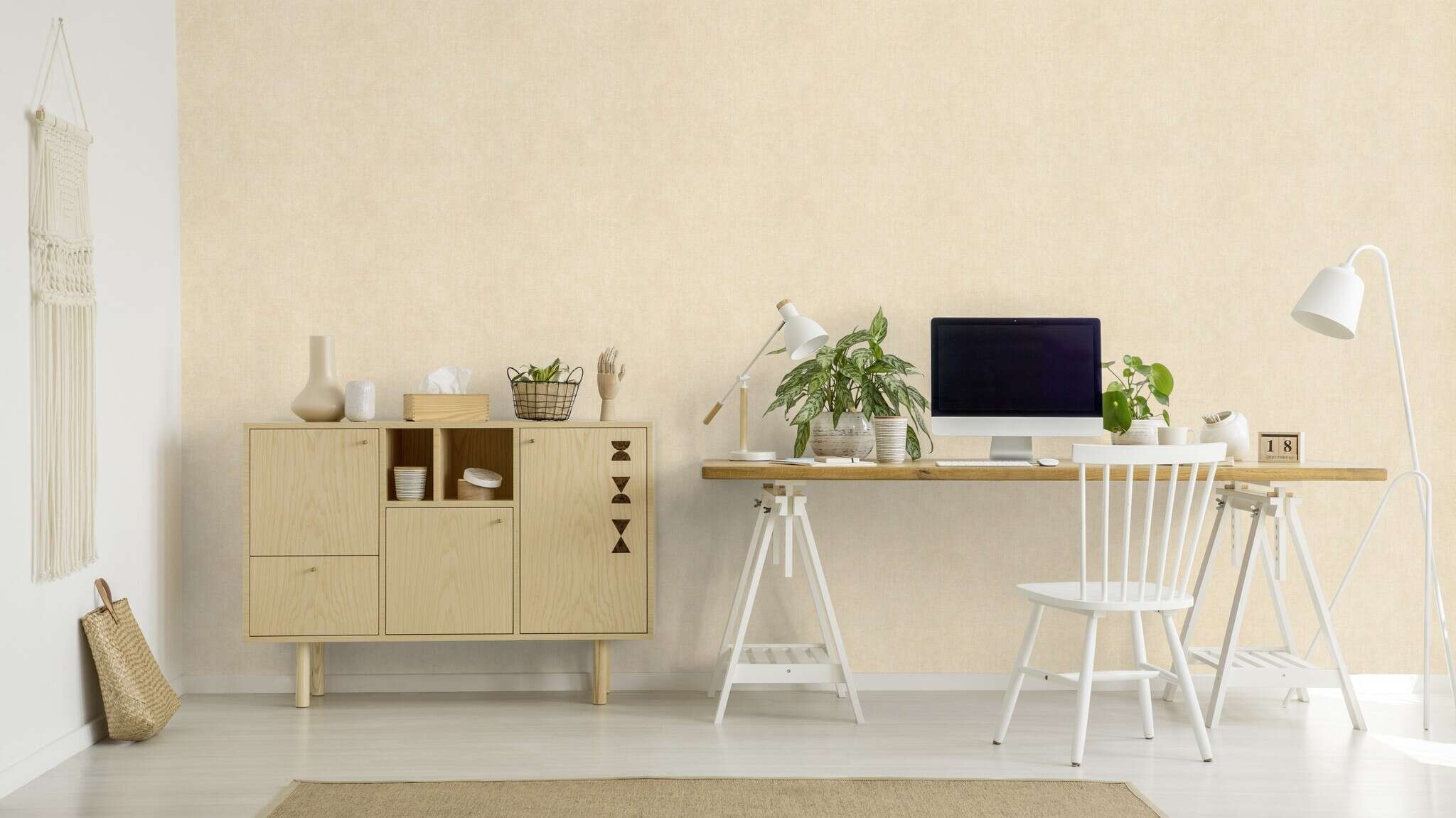 10-816136 Raumsituationen 3 Leinenstruktur Vliestapete in Beige #followusaround 816136