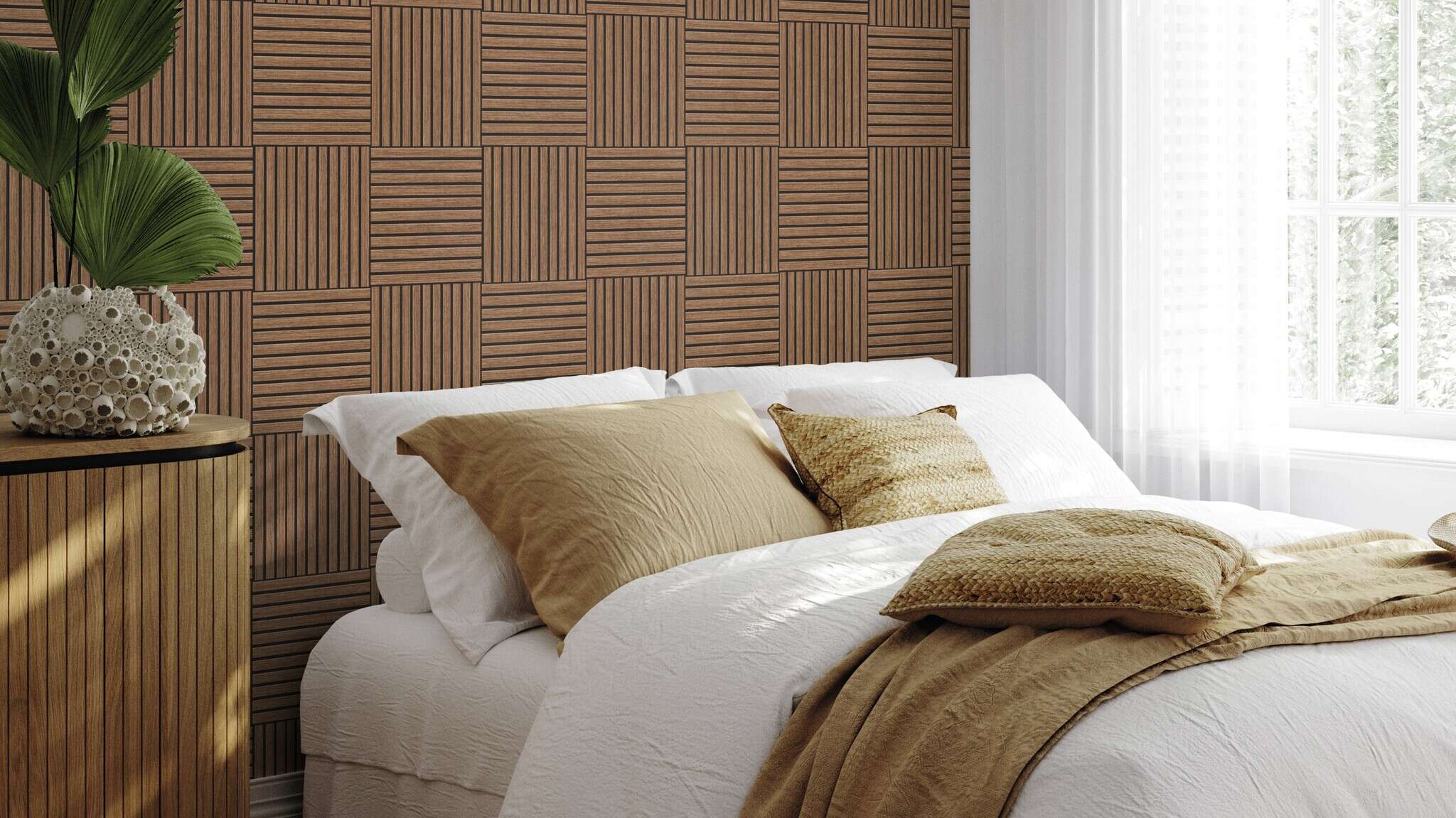 10-417180 Raumsituationen 1 Wood-effect wallpaper in dark brown – Tonea Factory VI 417180