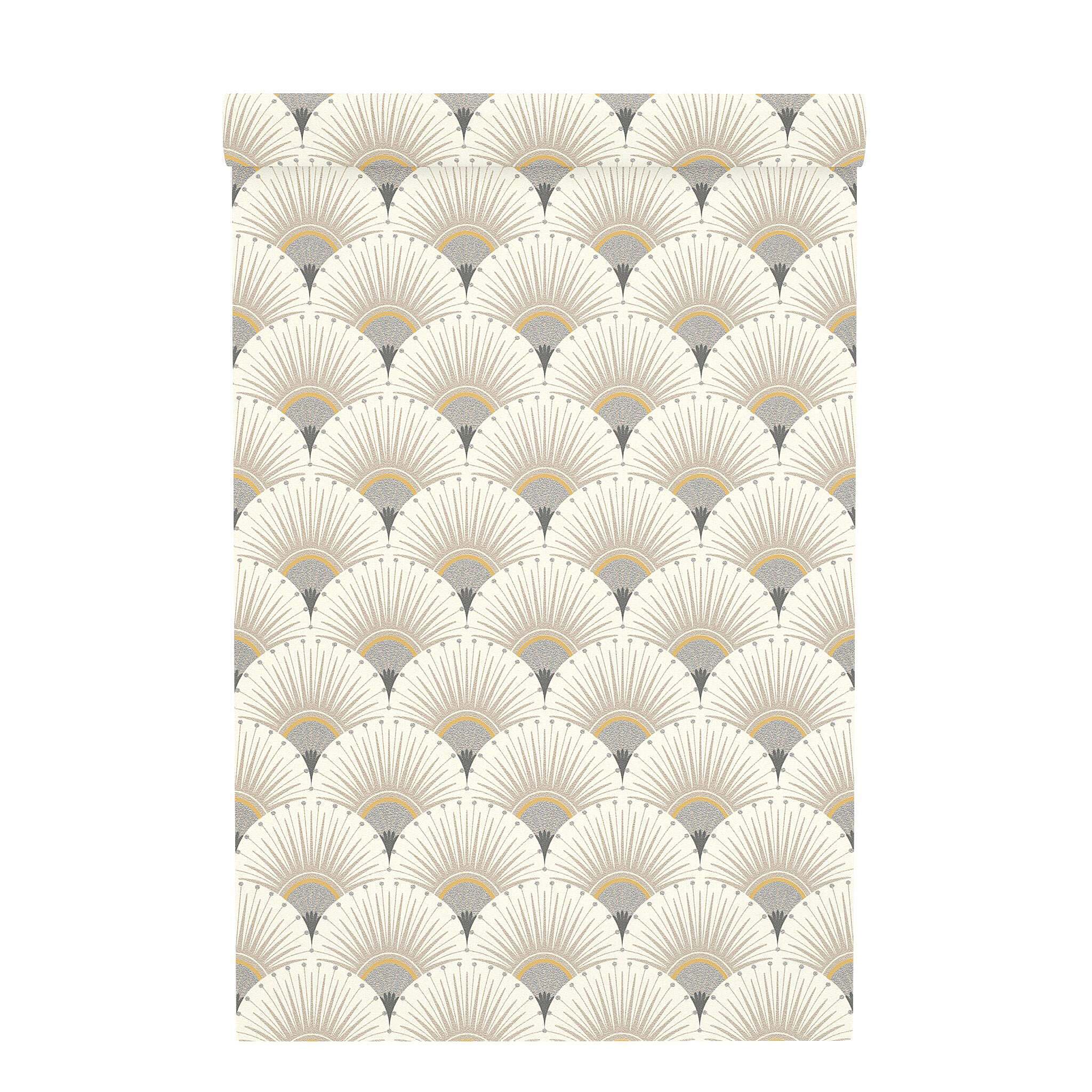 10-637649 Rolle abgerollt 2 Rollenabbildung mit Tapete mit stilisiertem Pfauenrad im Art-Déco-Stil