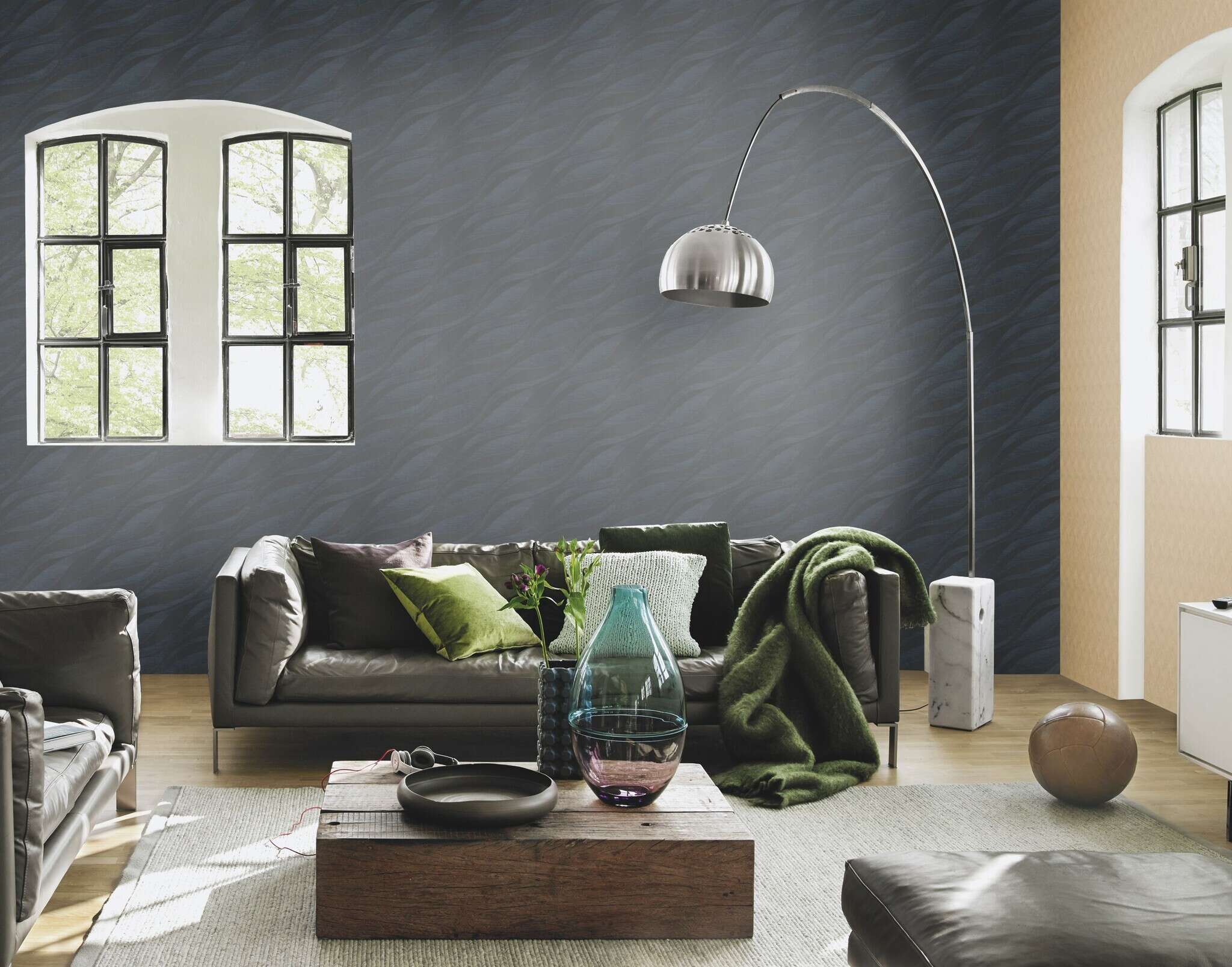 10-608076 Raumsituationen 2 Room with Graphic wallpaper with waves and grooved texture