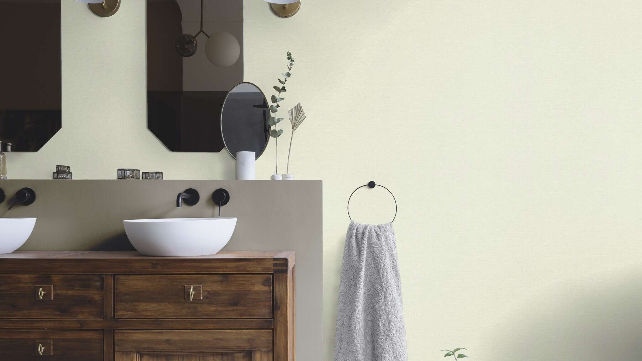 10-709759 Raumsituationen 3 Non-woven wallpaper in green-light cream Farmhouse 709759