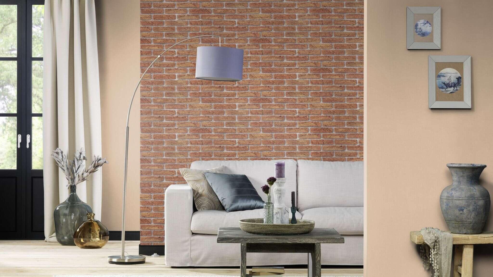 10-690774 Raumsituationen 5 Room with Single-colour wallpaper with a textile texture