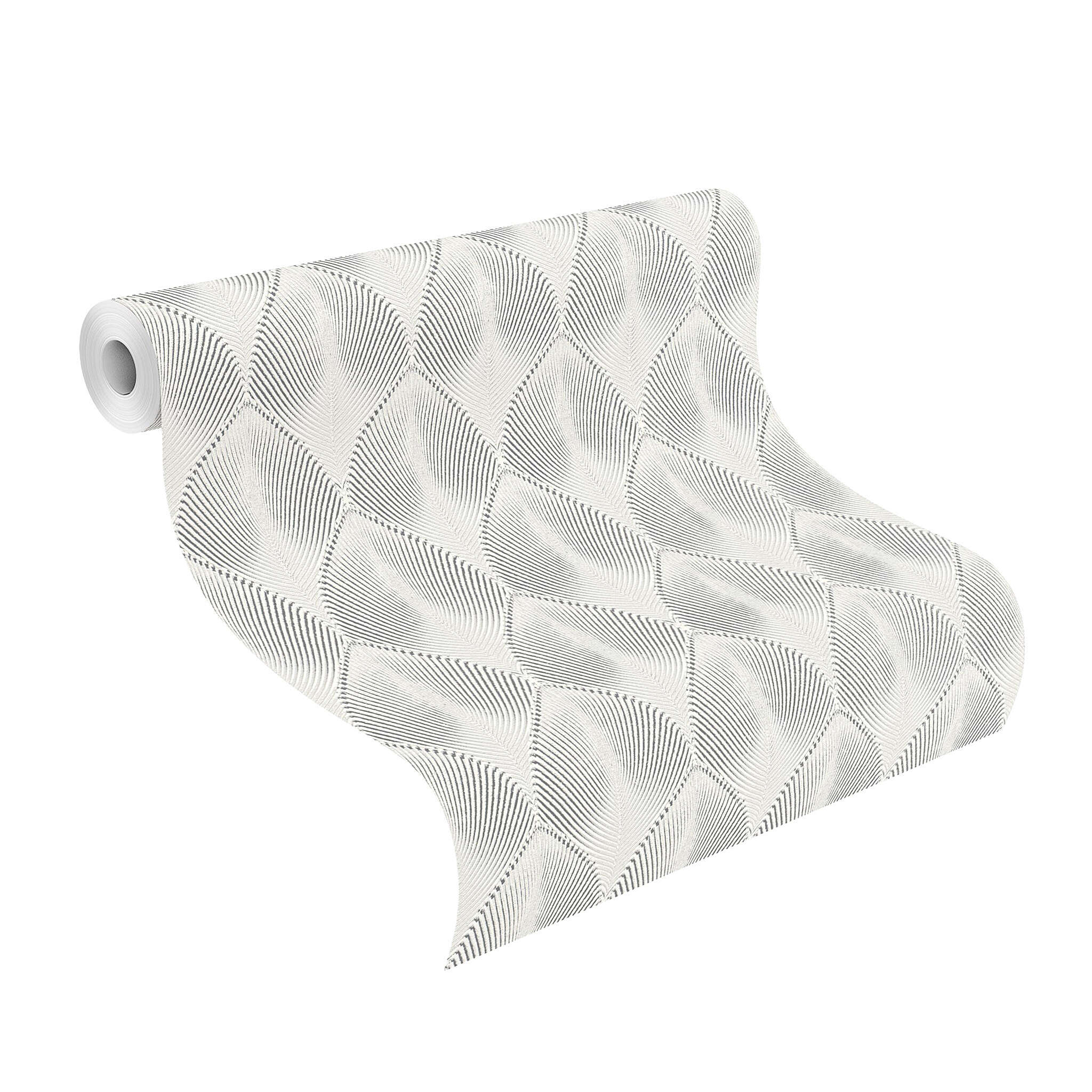 10-535839 Rolle abgerollt 1 Unrolled wallpaper roll with Wallpaper with stylised peacock feathers