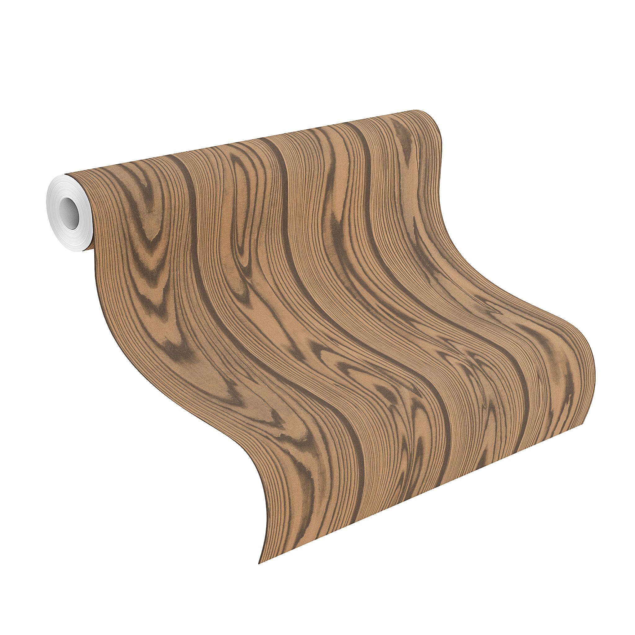 10-499520 Rolle abgerollt 1 Unrolled wallpaper roll with Wallpaper with wooden beams