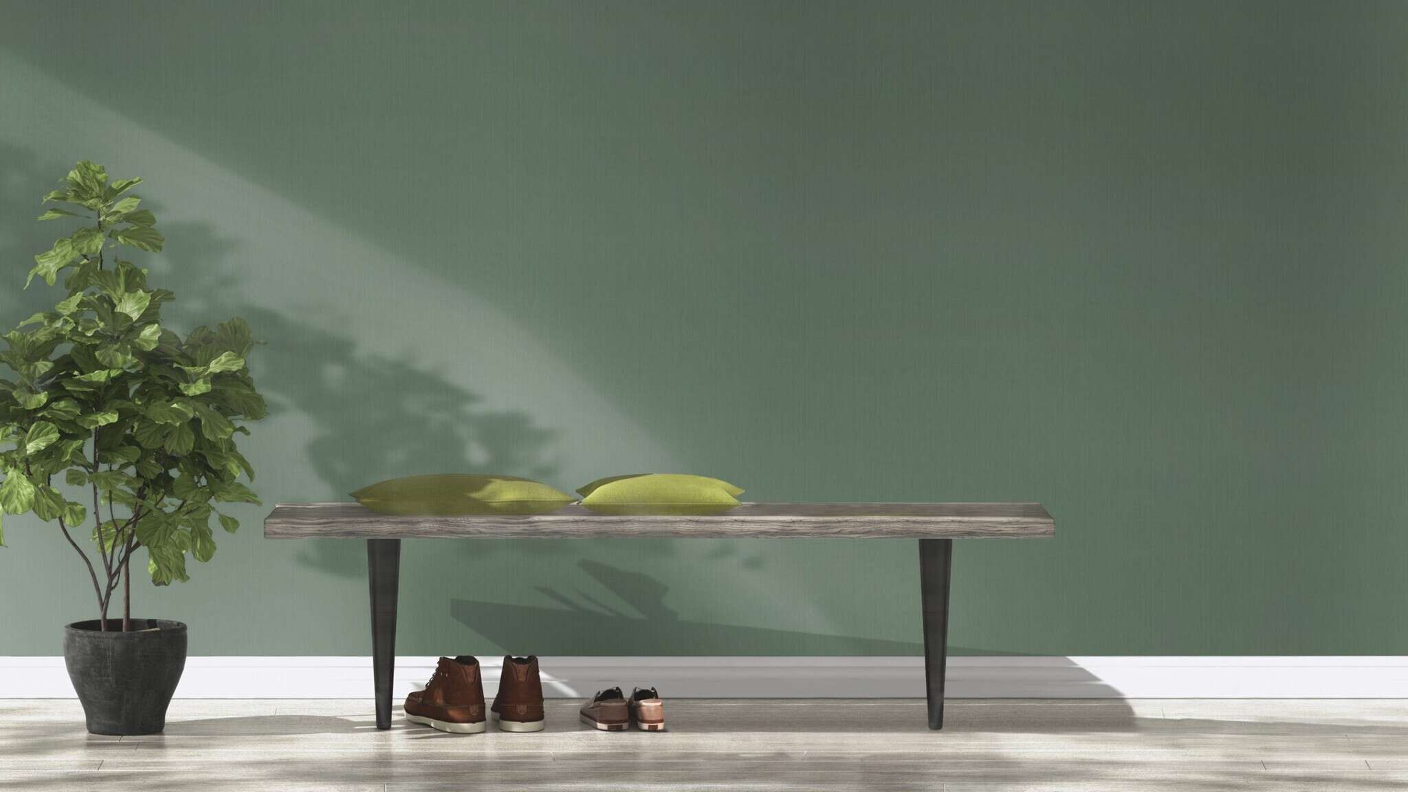 10-746143 Raumsituationen 3 Room with Single-colour wallpaper with a textile texture