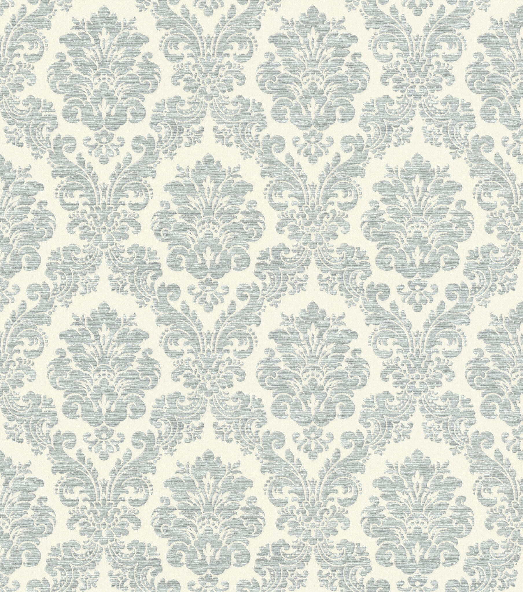 10-570533 Artikelscan 1 Silver-blue ornaments in classic baroque style on a cream-white background with a textile look