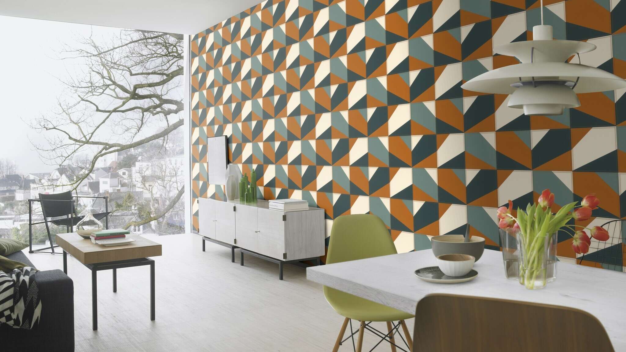 10-419252 Raumsituationen 2 Leather-look non-woven wallpaper in brown-cognac Selection 419252
