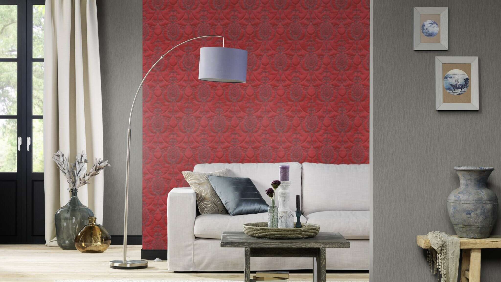10-570137 Raumsituationen 4 Room with Single-colour wallpaper with shimmer effect