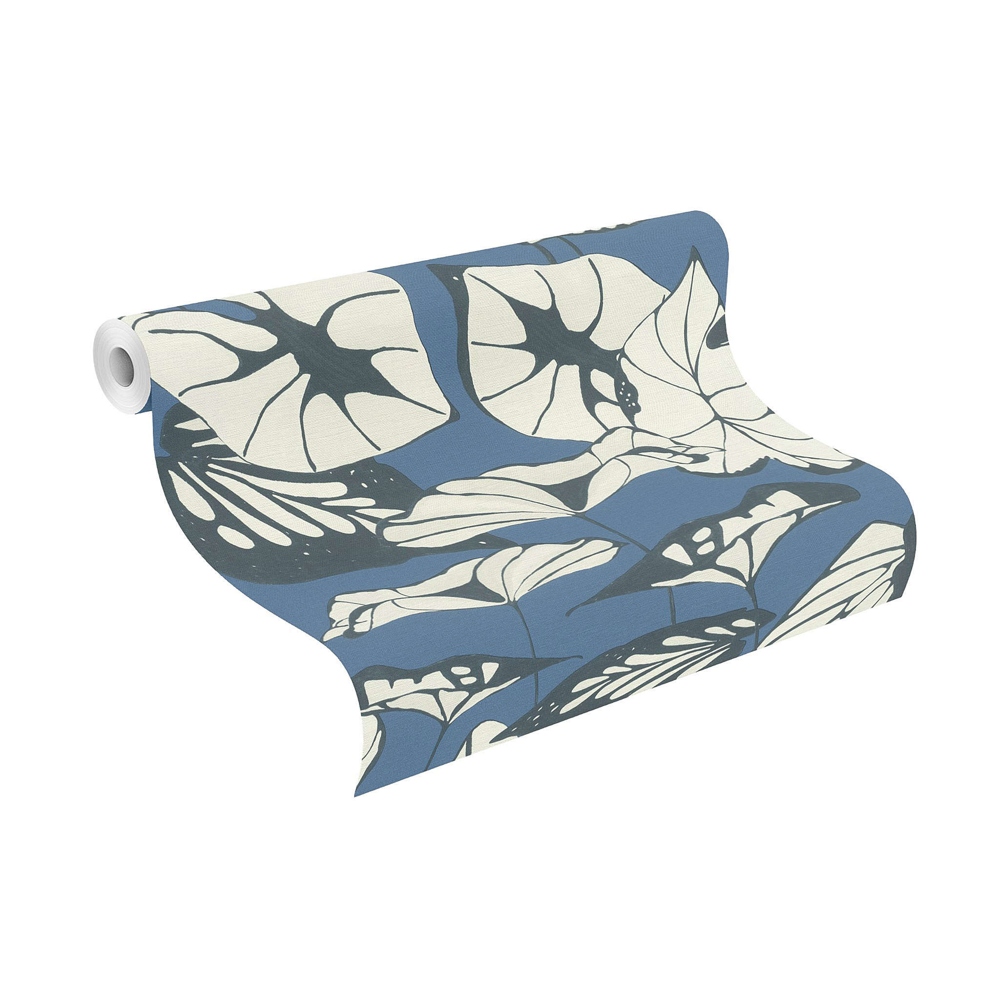 10-539653 Rolle abgerollt 1 Lotus leaves non-woven wallpaper in blue-dark blue Selection 539653