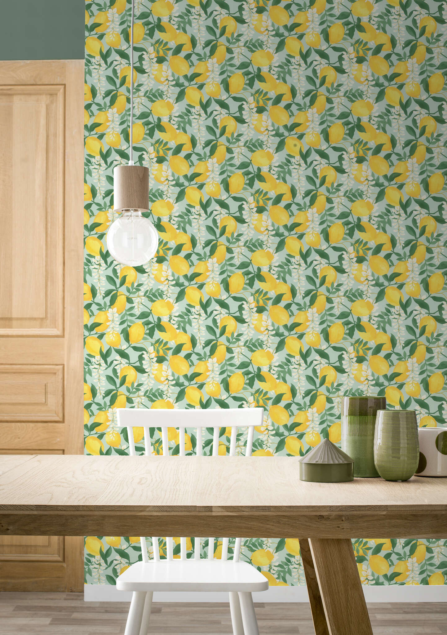 10-371215 Raumsituationen 2 Papier peint adhésif Portofino 371215 - Motif citron jaune, vert et blanc