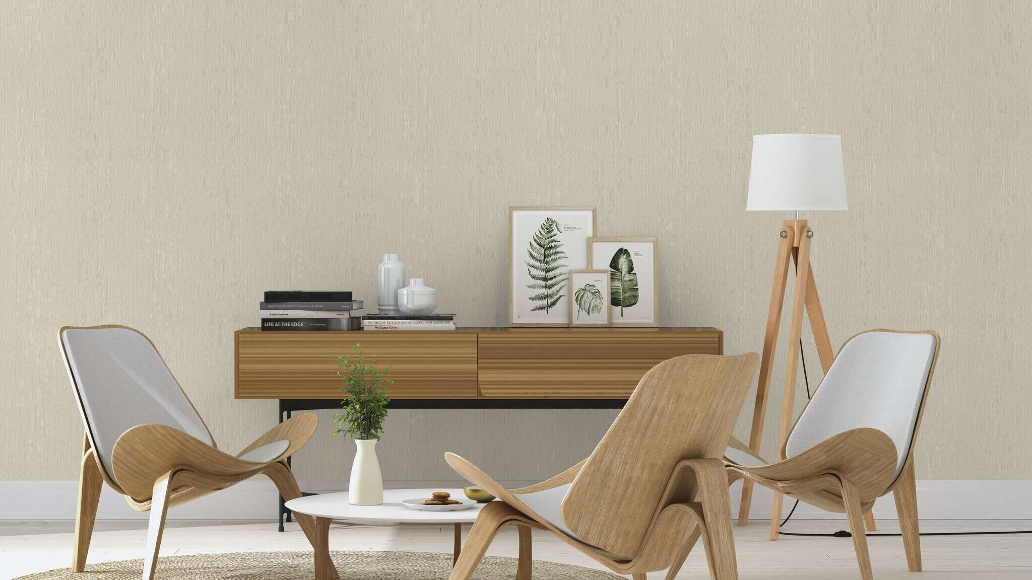 10-541441 Raumsituationen 4 Room with Single-colour wallpaper with vertical texture