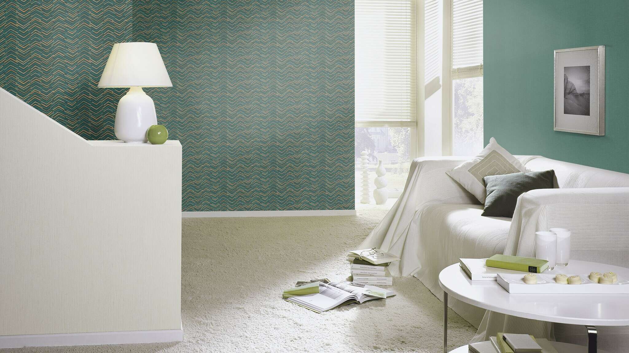 10-560985 Raumsituationen 3 Graphic non-woven wallpaper in green-petrol Selection 560985