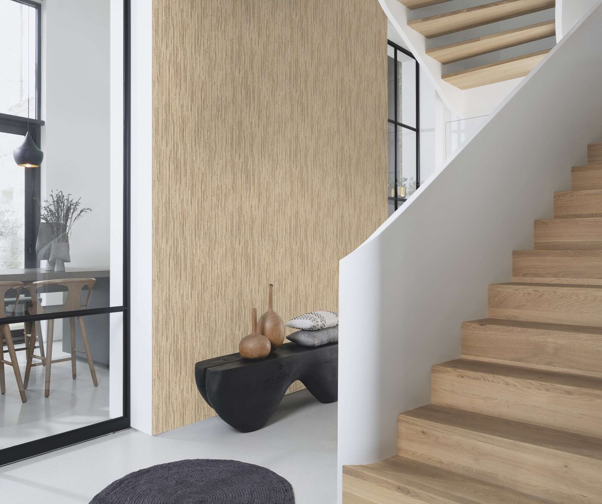 10-435153 Raumsituationen 2 Non-woven wallpaper with a woven texture in beige and brown - Noble Zen Toki 435153