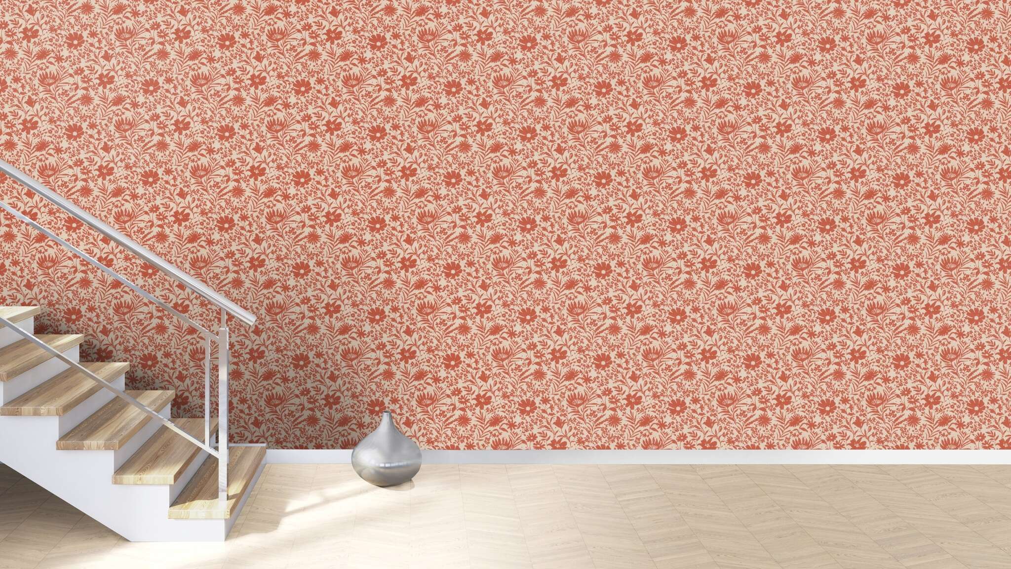10-330427 Raumsituationen 3 Room with Lively floral design in terracotta – warm vintage look with a natural feel.