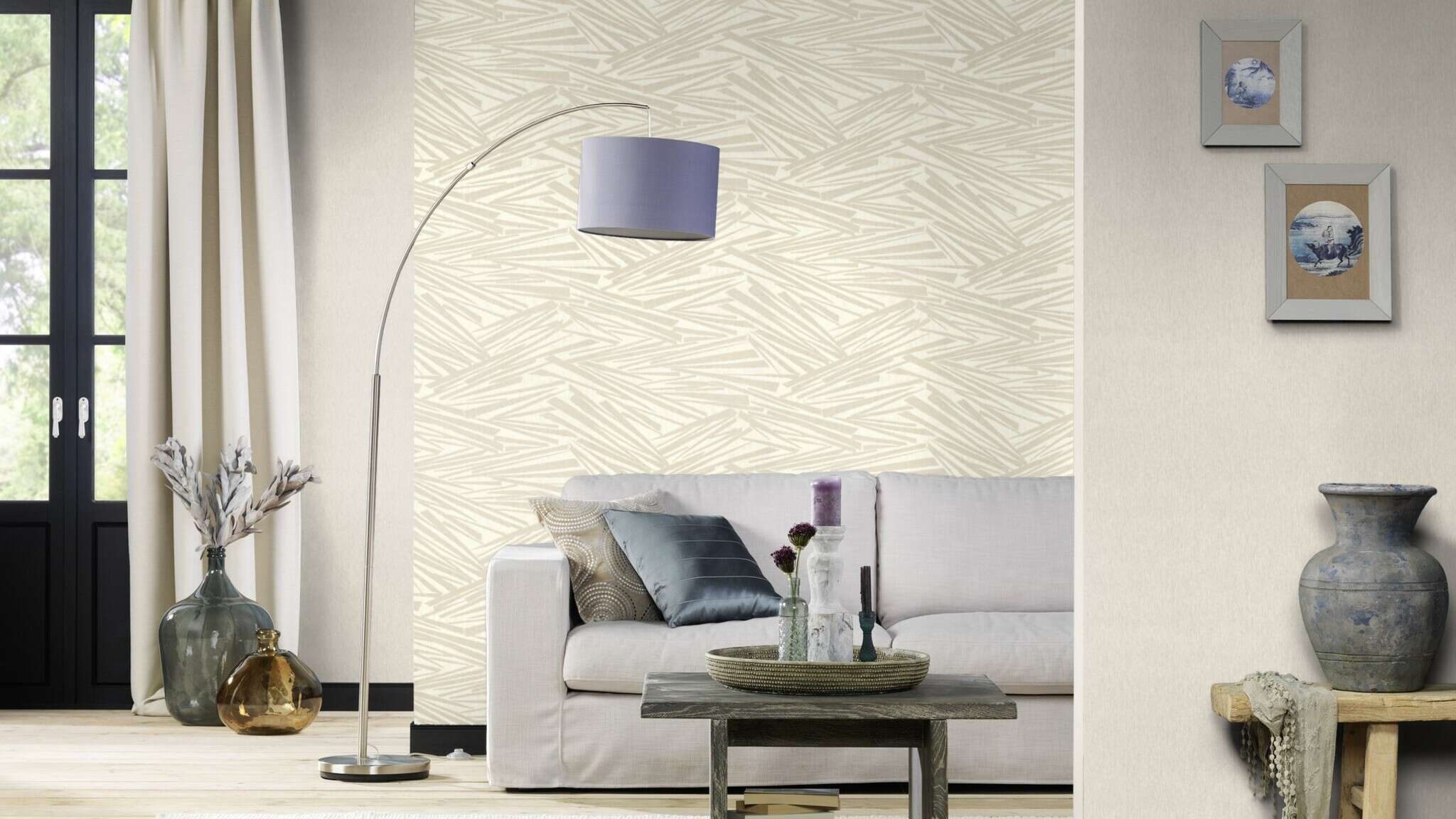 10-608328 Raumsituationen 2 Room with Graphic wallpaper with three-dimensional rods