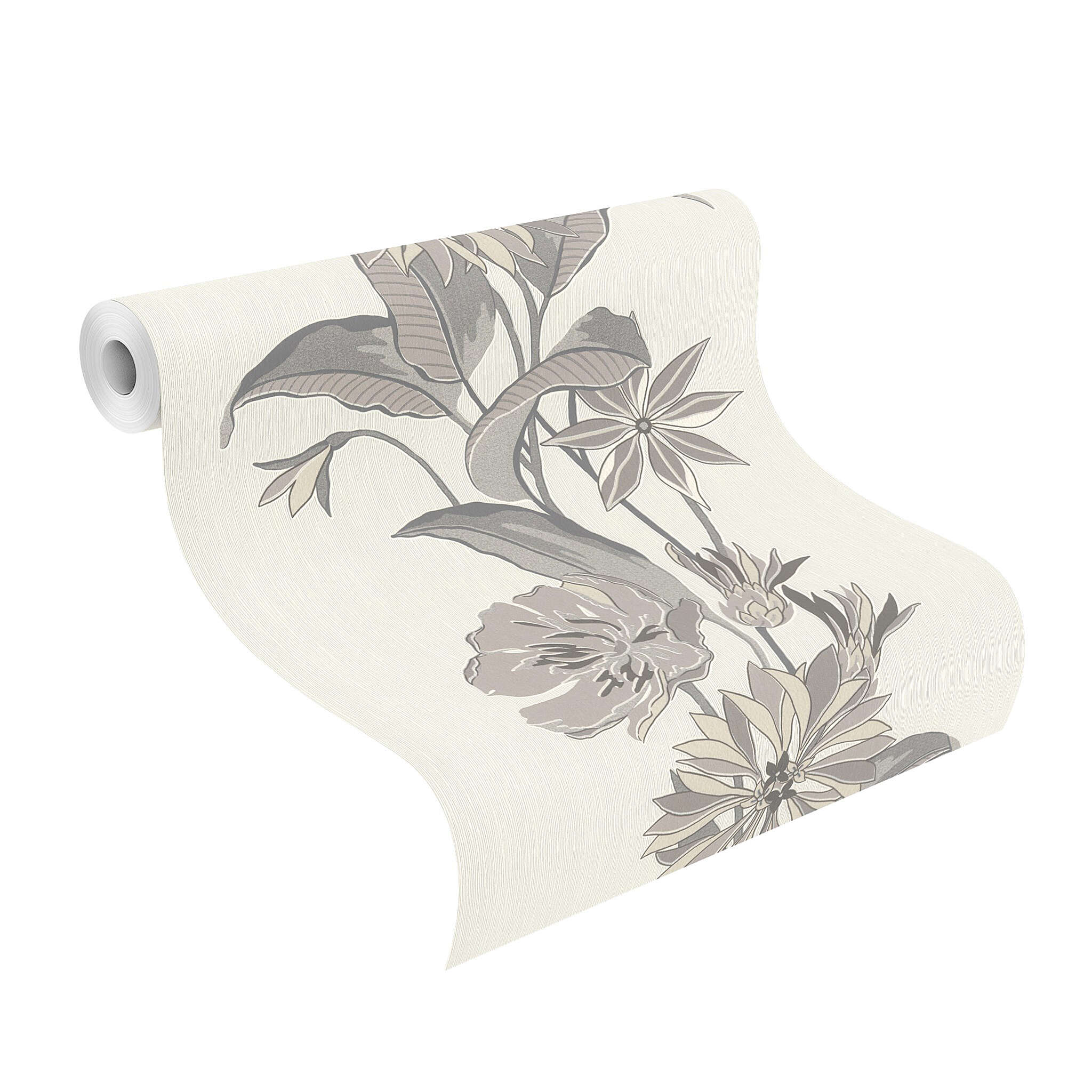10-508260 Rolle abgerollt 1 Papier peint intissé blanc avec rince-fleurs gris 508260