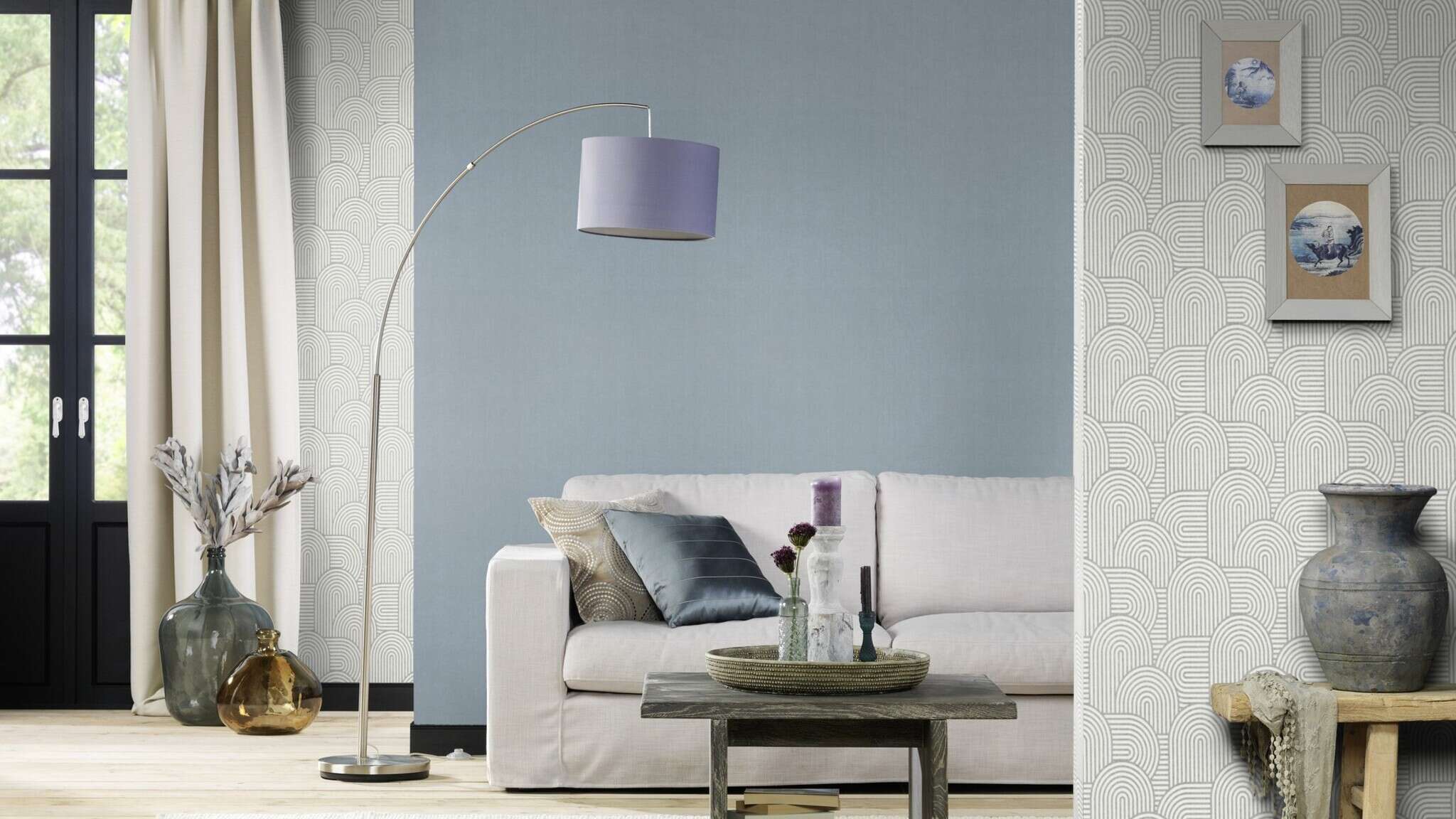 10-633658 Raumsituationen 3 Room with Single-colour wallpaper with a grainy textile texture