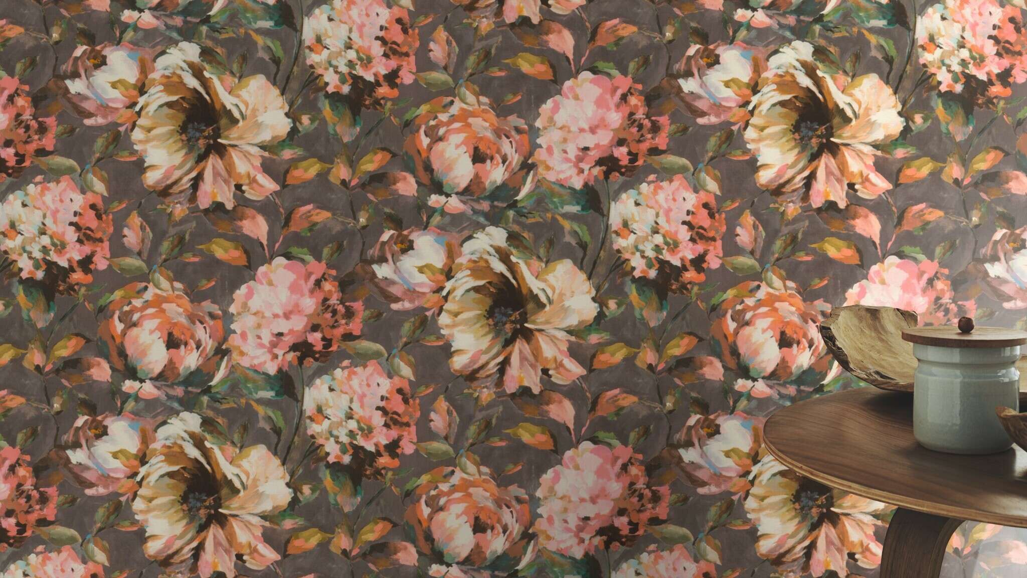 10-485172 Raumsituationen 4 Room with Wallpaper with peonies looks like an oil painting