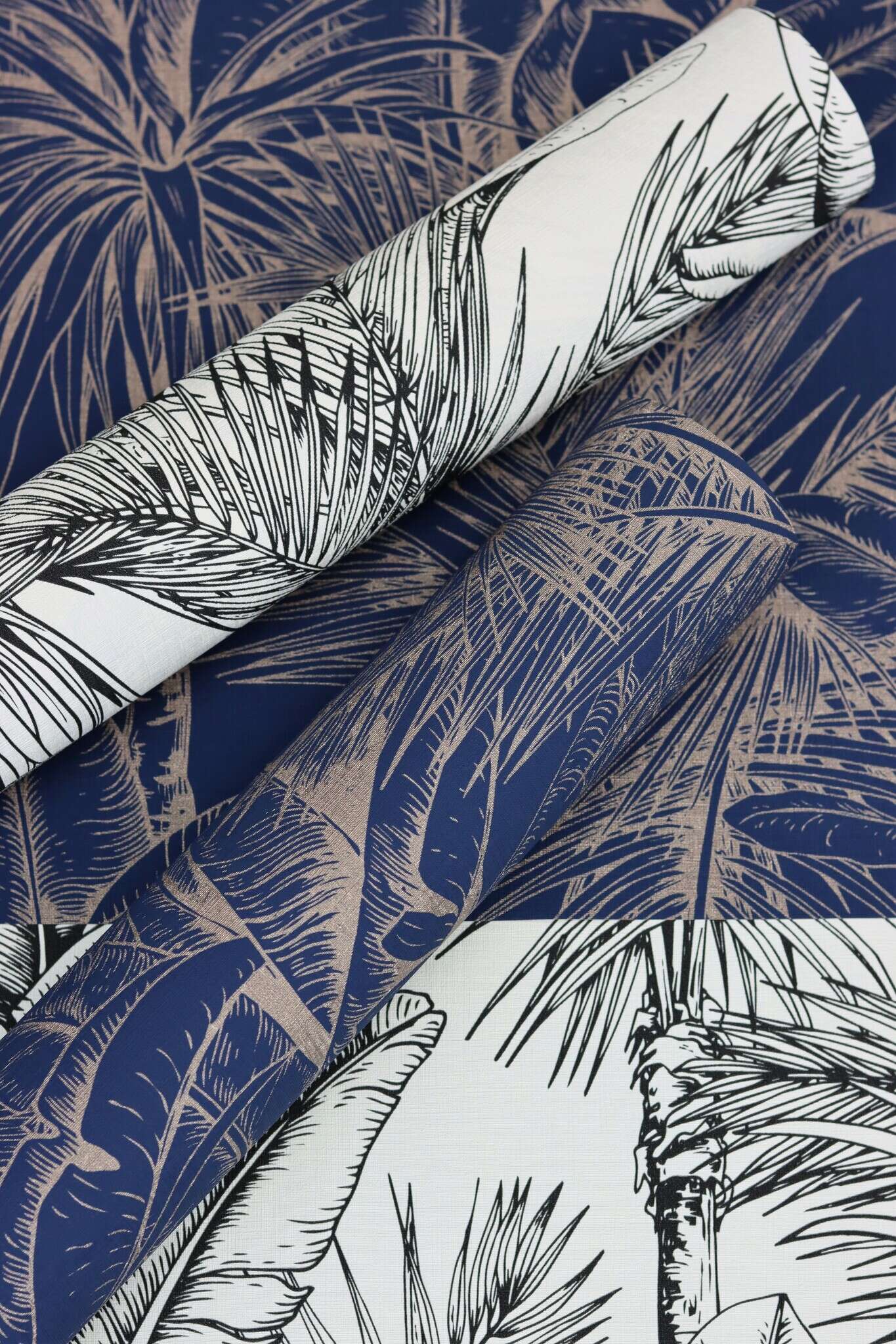 10-478013 Detailaufnahmen 1 Detailed image of Detailed plant illustration with palm trees and exotic foliage in black and white lines