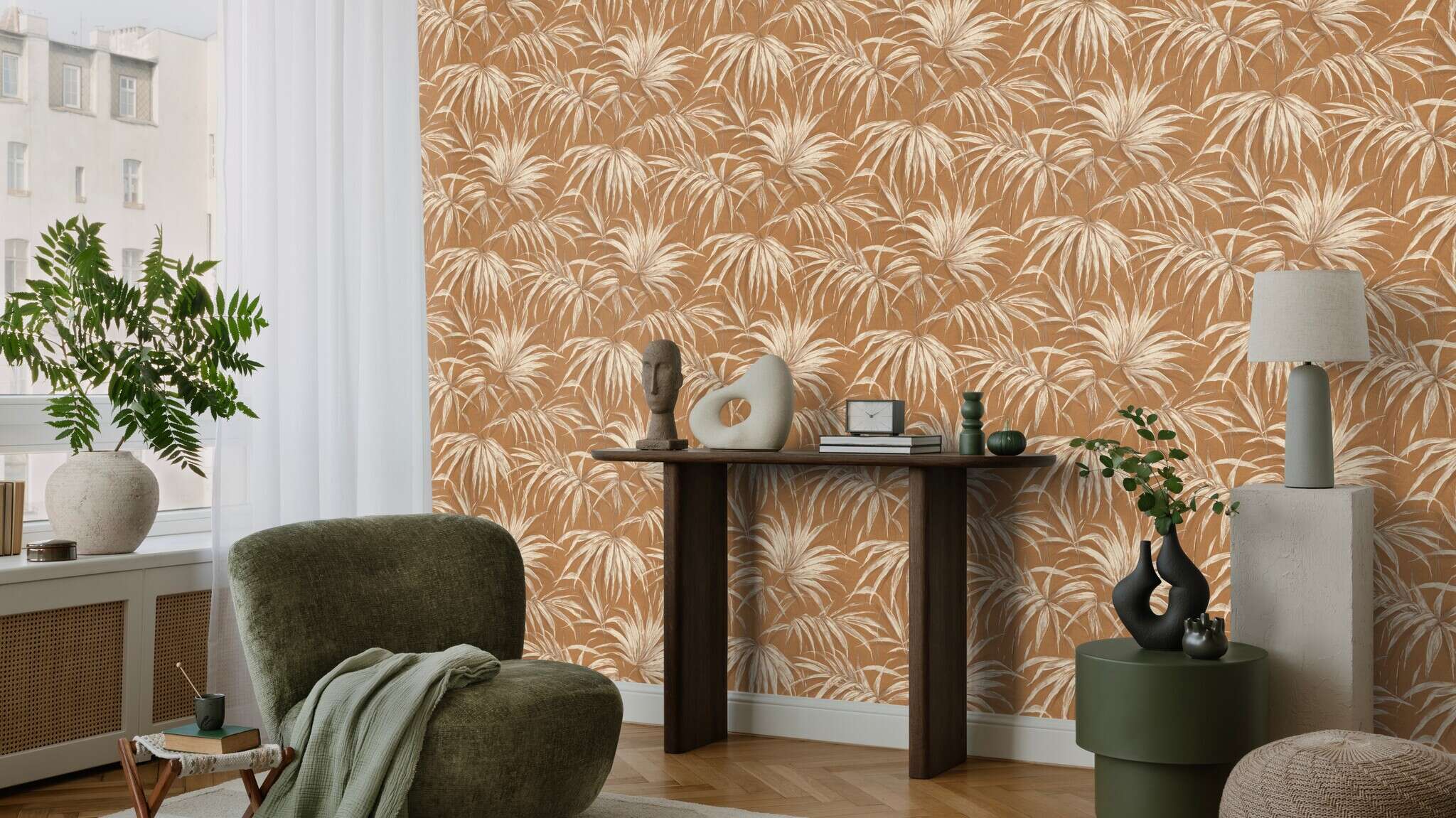 10-435375 Raumsituationen 2 Non-woven wallpaper Bamboo Leaves in Brown - Noble Zen Akari 435375