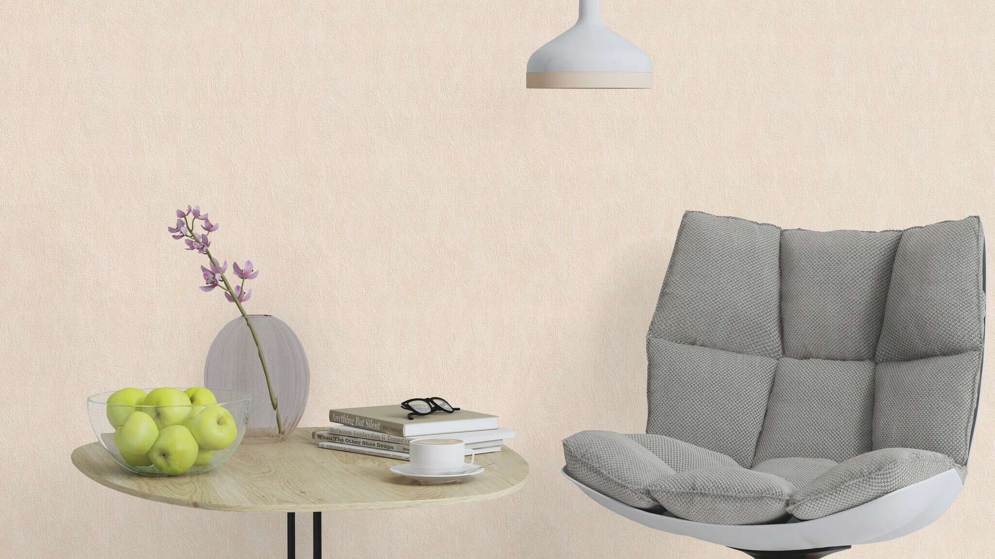 10-702903 Raumsituationen 1 Room with Single-colour wallpaper with plaster texture