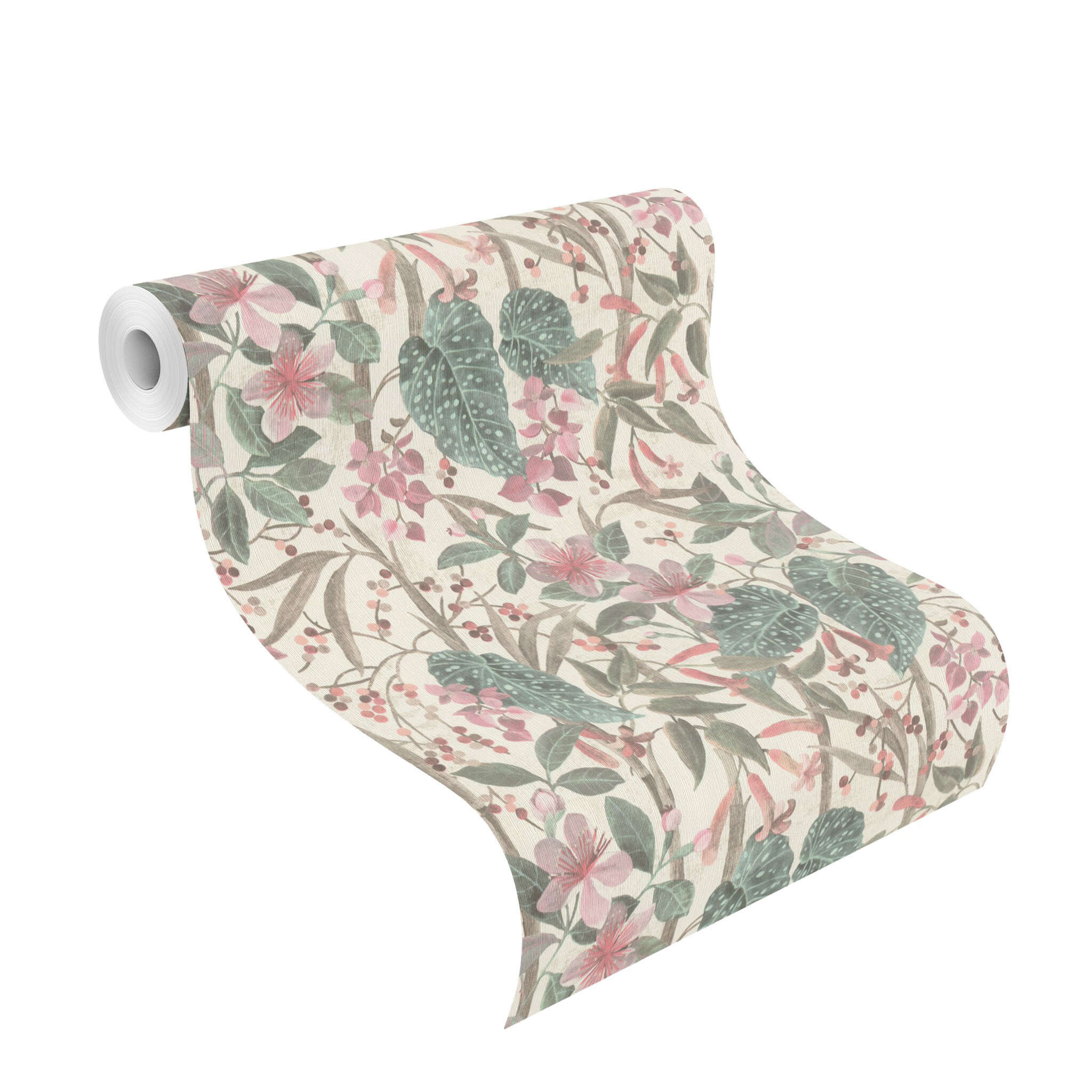 10-538212 Rolle abgerollt 1 Rouleau de déroulé avec Papier peint à feuilles avec fleurs et plantes