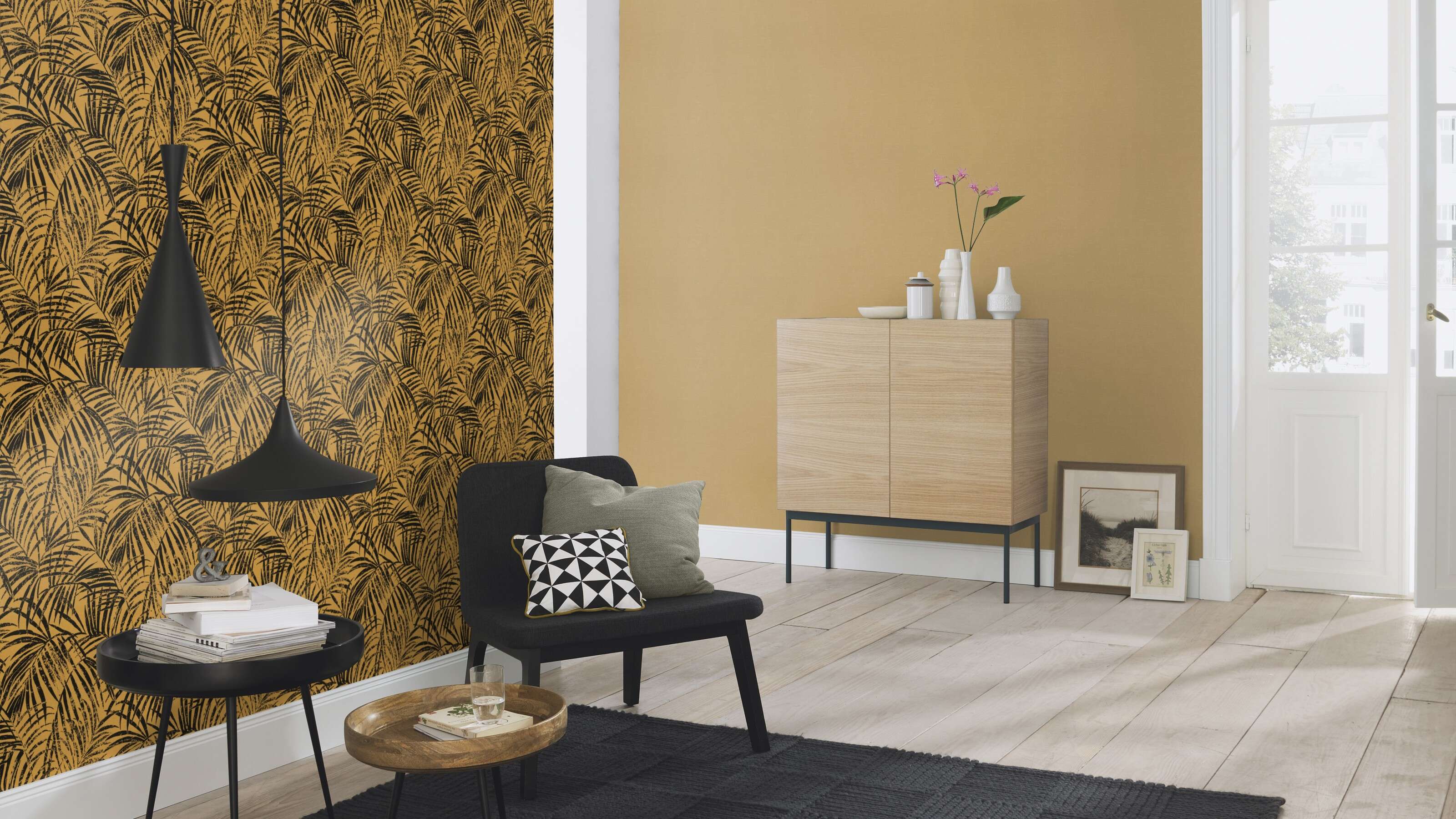 10-832136 Raumsituationen 2 Non-woven wallpaper in yellow-ochre Selection vinyl/non-woven 832136