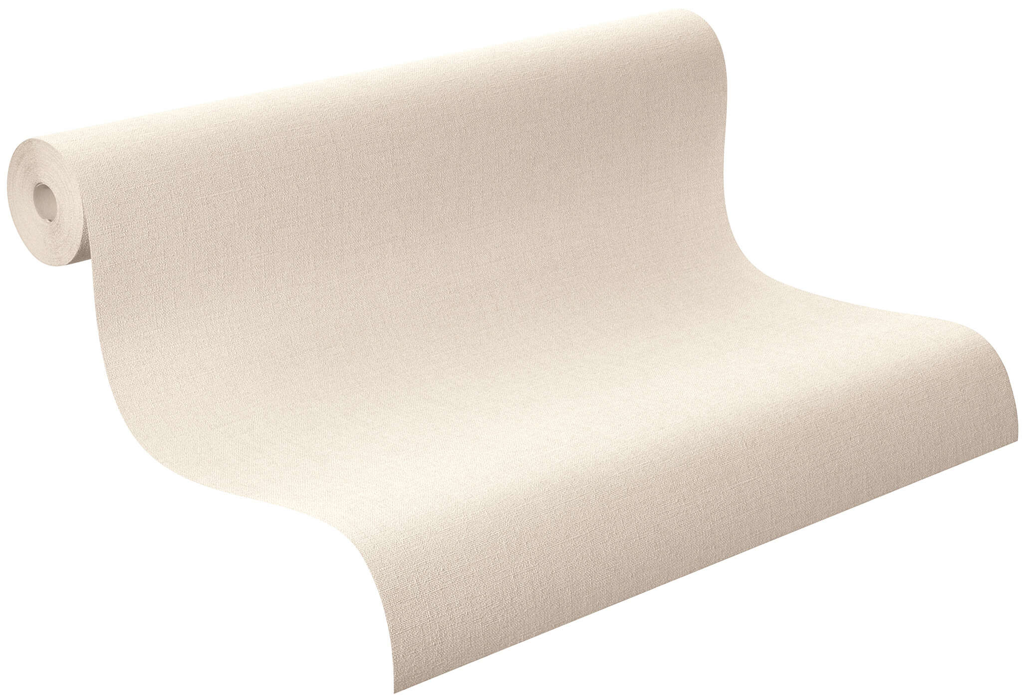 10-448504 Rolle abgerollt 1 Unrolled wallpaper roll with Delicate non-woven wallpaper in a light pink tone with a fine, textile-like texture – ideal for a soft, cosy ambience.
