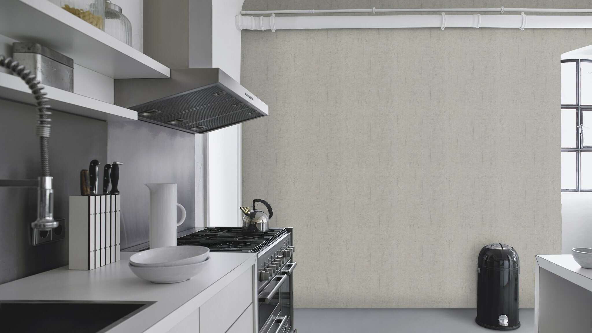 10-475302 Raumsituationen 1 Room with Modern wallpaper in a realistic concrete look with fine cracks and grains