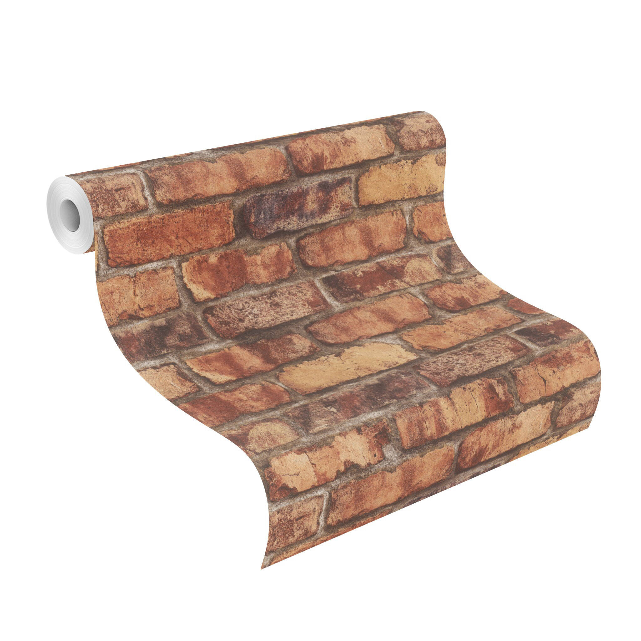 10-371925 Rolle abgerollt 1 Clayton 371925 self-adhesive wallpaper - rustic stone look in orange-brown