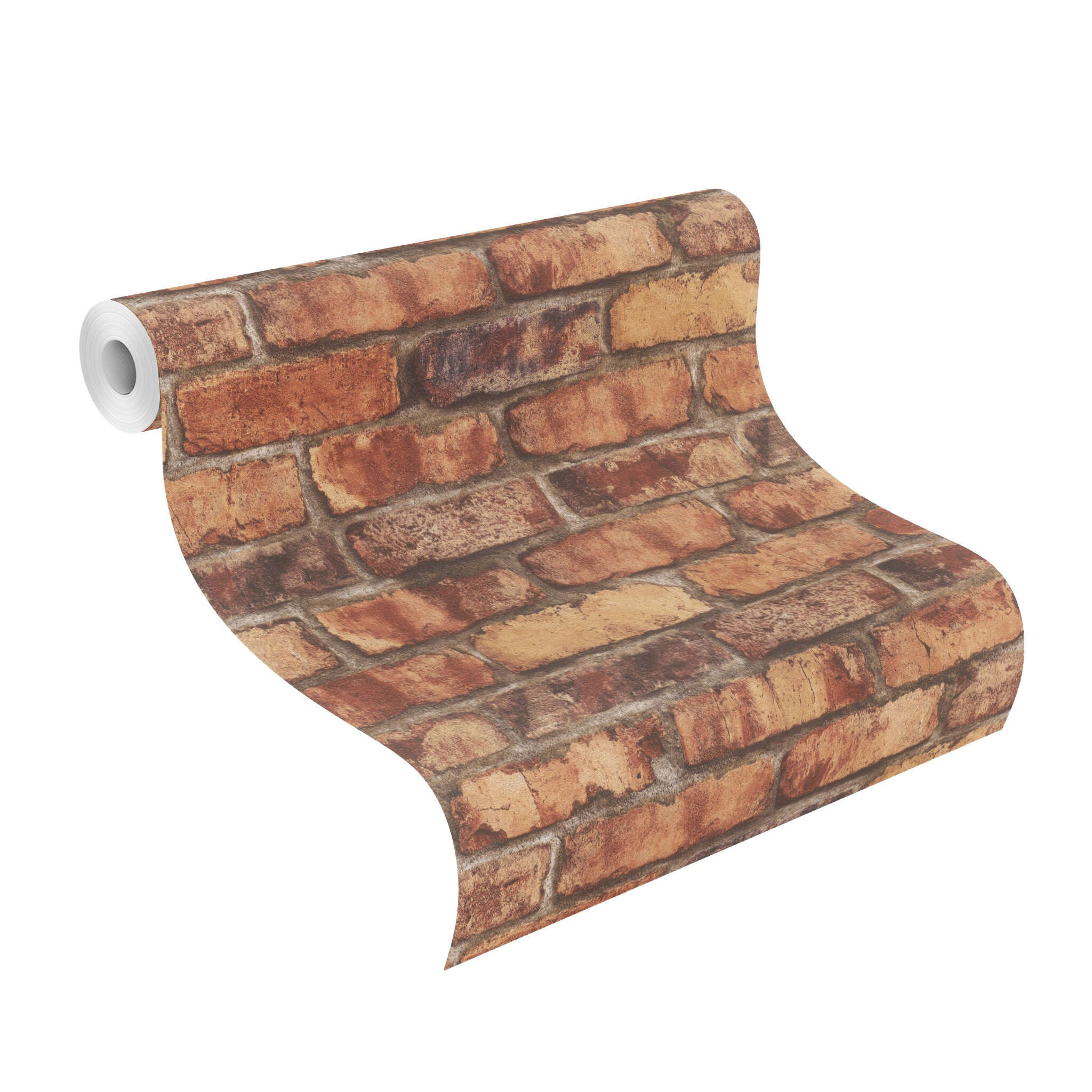 10-371925 Rolle abgerollt 1 Clayton 371925 self-adhesive wallpaper - rustic stone look in orange-brown
