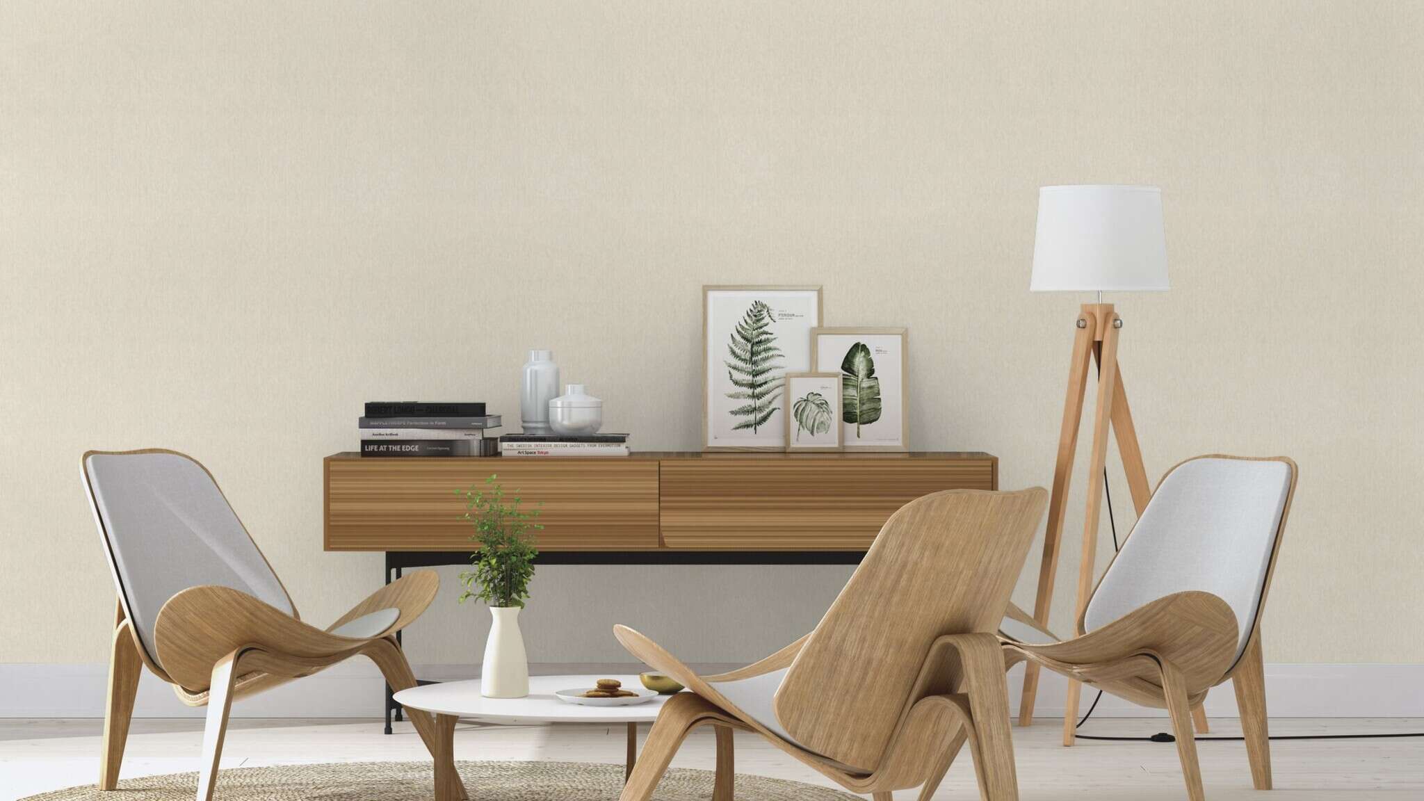 10-978421 Raumsituationen 2 Plain non-woven wallpaper in beige-light beige Incanto 978421