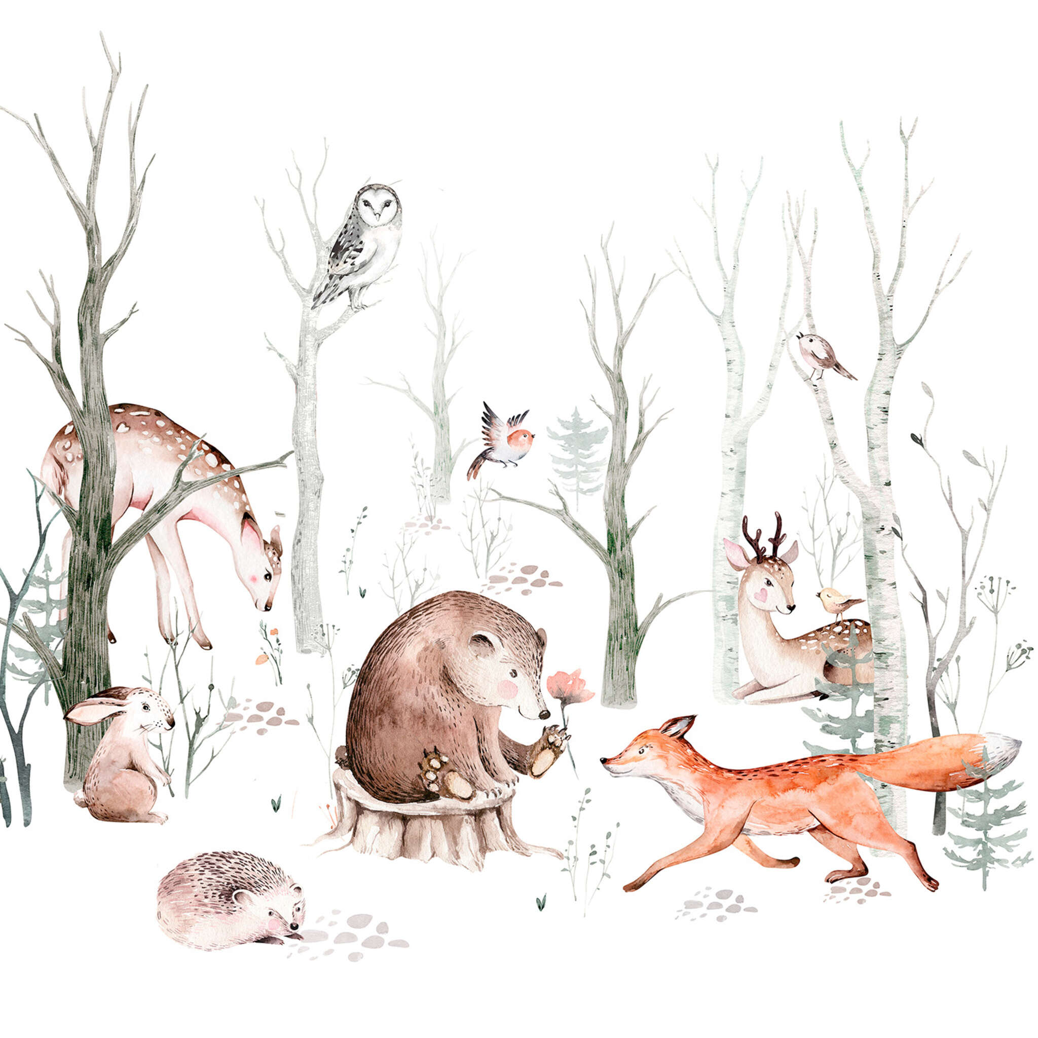 Animaux de la forêt papier peint intissé vert clair SM Digital Panel 364903