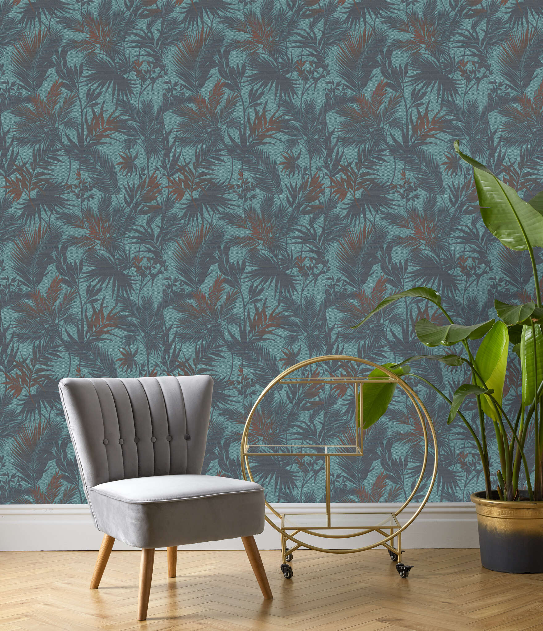 10-704143 Raumsituationen 1 Feuilles de palmier papier peint intissé en turquoise 704143