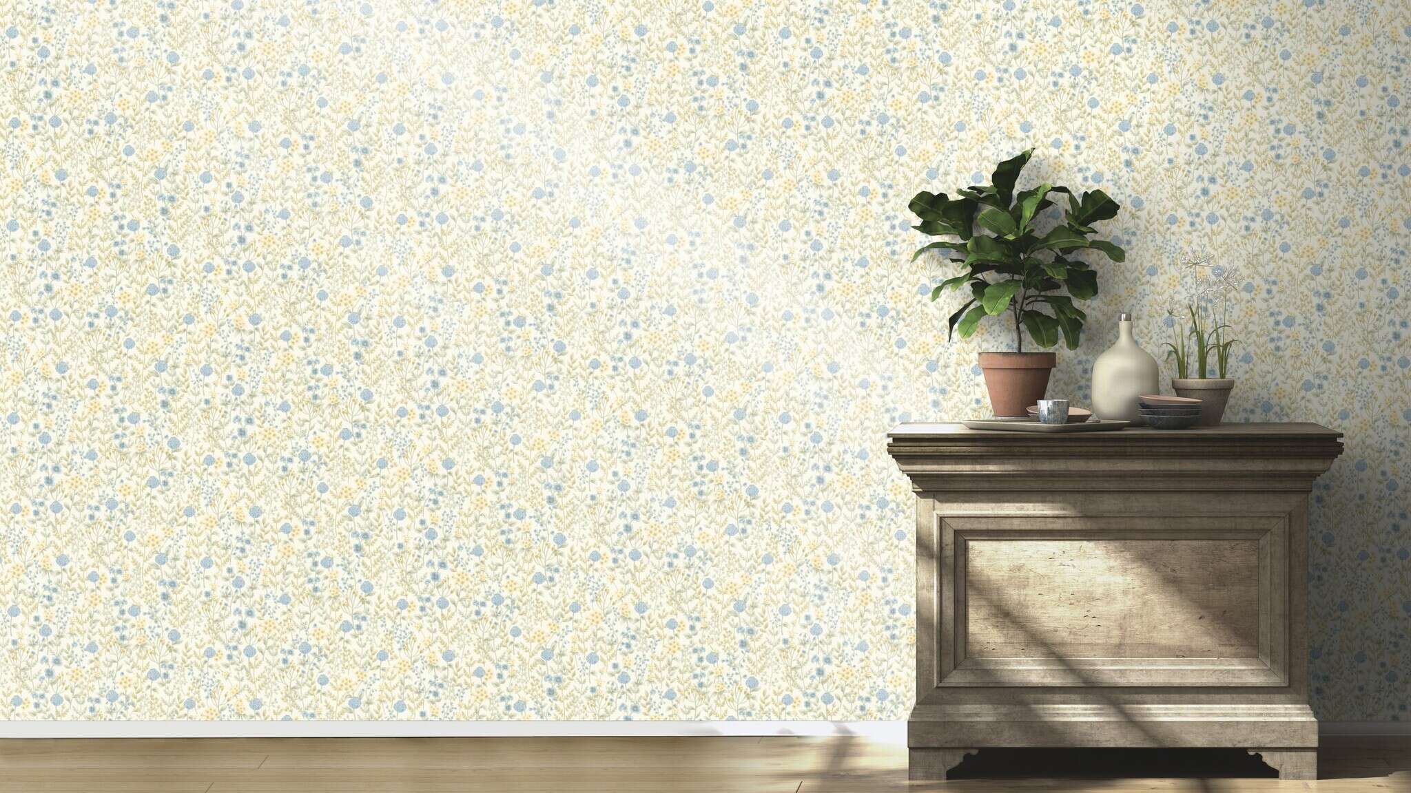 10-793710 Raumsituationen 3 Vliestapete Blumen in Gelb und Blau - 793710